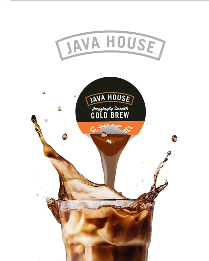 Java House Single-Serve Cold Brew Coffee Pods – Lightly Sweetened Salted Caramel – 100% Arabica – 12 Pods – Shelf Stable, Ready Hot or Iced, Travel-Friendly, TSA Approved