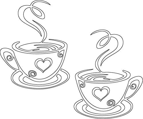 White 12'' X 7'' Dual Coffee Cup Pattern Sticker Wall Decals Home Art Décor