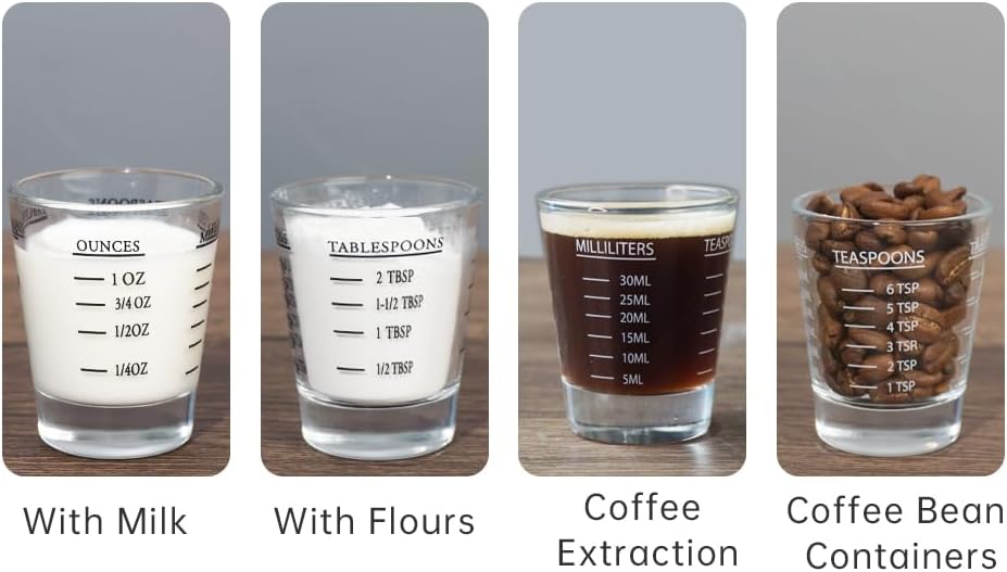 Shot Glasses Measuring cup Liquid Heavy Glass Wine Glass Espresso Shot Glass 26-Incremental Measurement 1 OZ 4 Features 45ML (4 pack-black 30ml)