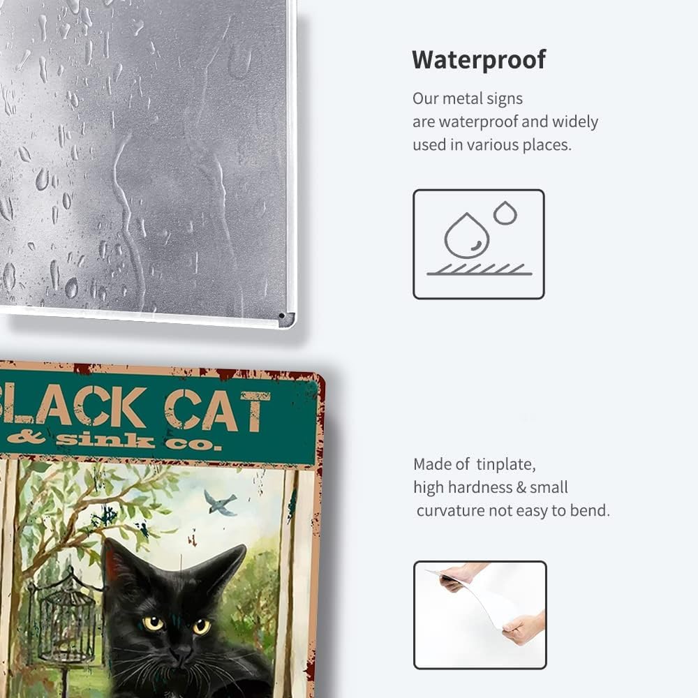 Funny Bathroom Wall Decor Vintage Black Cat Wash Your Paws Tin Sign Office Home Bar Farmhouse Hotel Dining Room Coffee Metal Poster 8x12 Inch