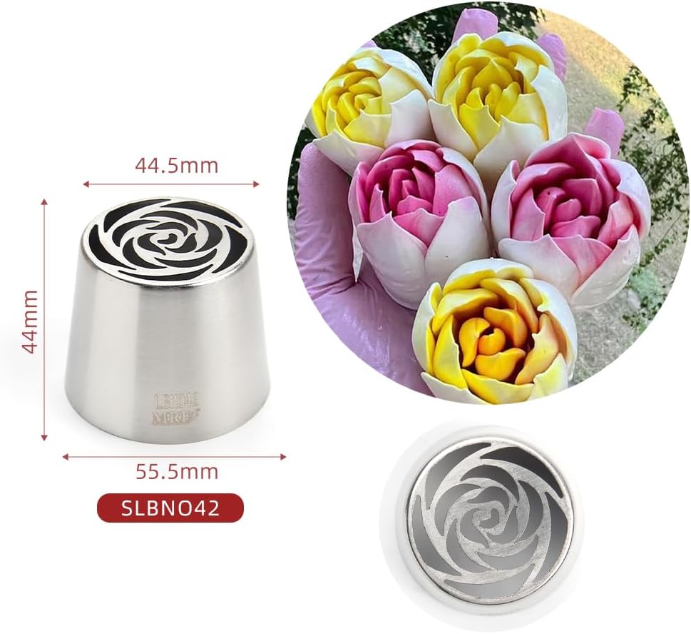 10 Pieces Extra Large Stainless Steel Seamless Russian Flower Piping Tips Kit for Marshmallow Bouquet,Cake Decorating Floral Icing Nozzles Set, 10 Icing Nozzles with 1 Clean Brush,1 Pastry Bag(XXL,A)