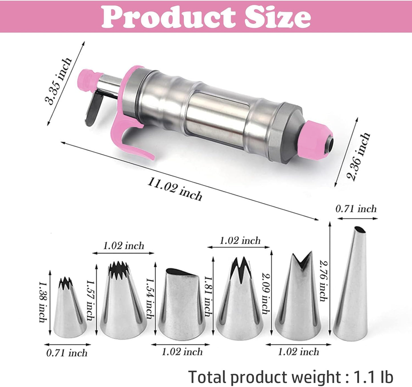 FANTEXY Dessert Decorating Syringe Set, Stainless Steels Cake Decorating Tools 6 Piping Icing Nozzles Cupcake Decorating Kit Icing Piping Kit