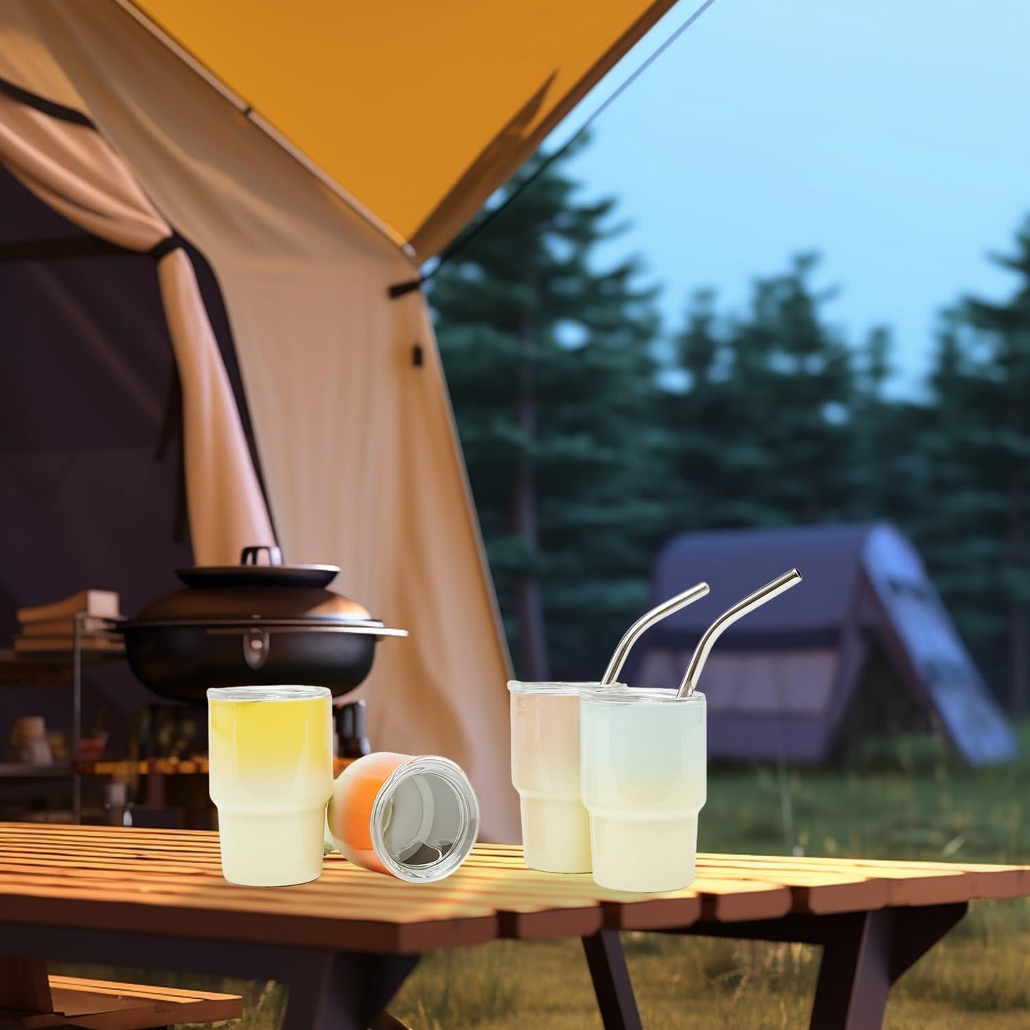 6 Pack 3 oz Sublimation Mini Tumbler Shot Glass with Straw and Lid, Gradient Color Insulated Stainless Steel Mini Tumblers Cups for Beach Birthday Wedding Parties, DIY Customizable Party Gift