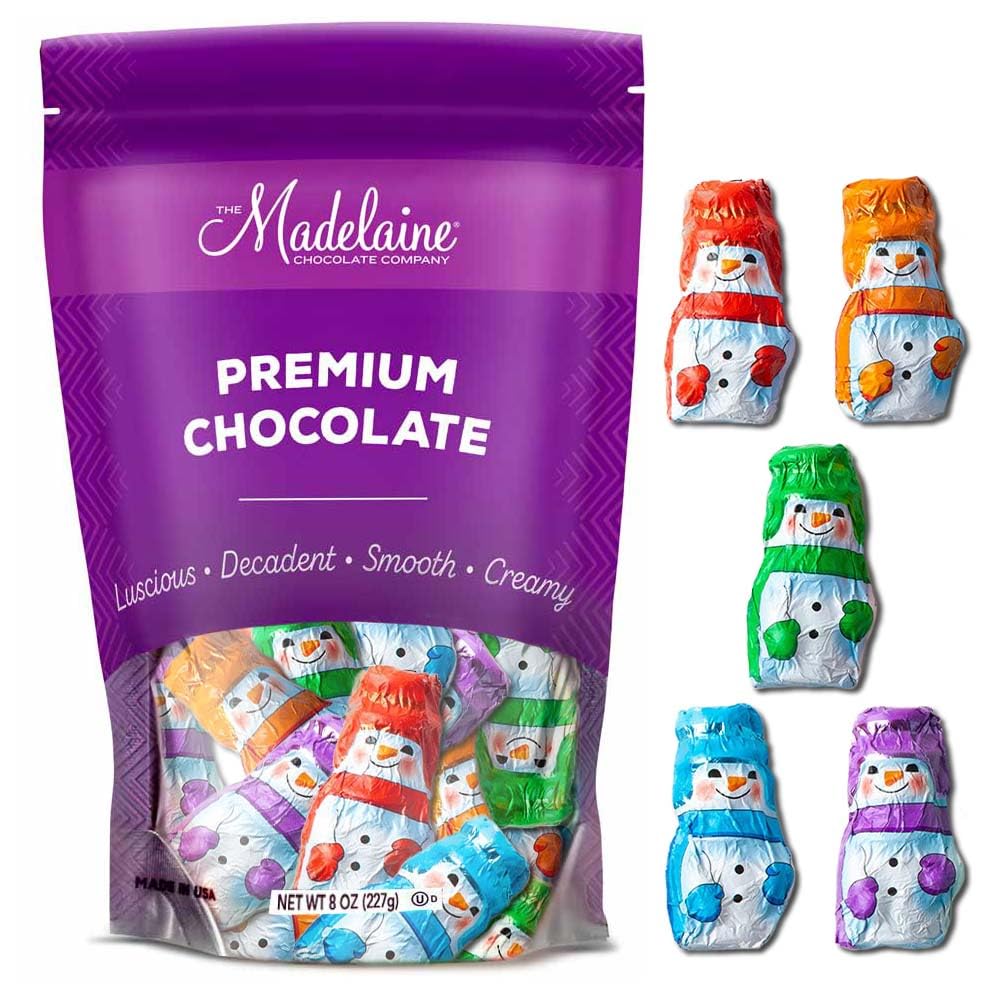 Madelaine Milk Chocolate Holiday Snowman Candy – Individually Wrapped Christmas Chocolates – Festive Stocking Stuffers – 8 oz Bag (24 Pieces in bag)