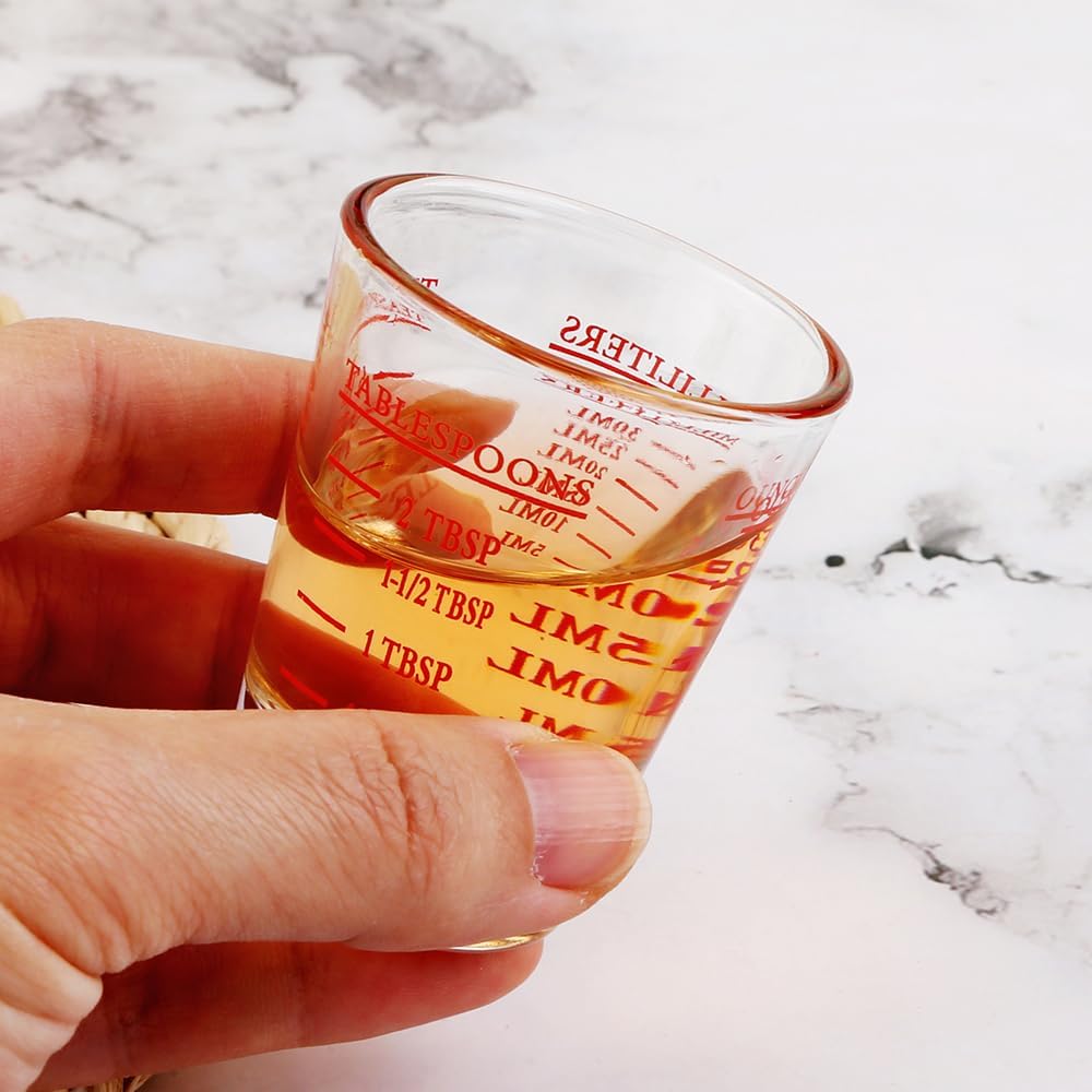 Set of 6 Red Shot Glasses - Heavy Glass, Perfect for Measuring Espresso, Wine, and More 26-Incremental Measurement 1oz, 6 Tsp, 2 Tbs, 30ml (6, Red)