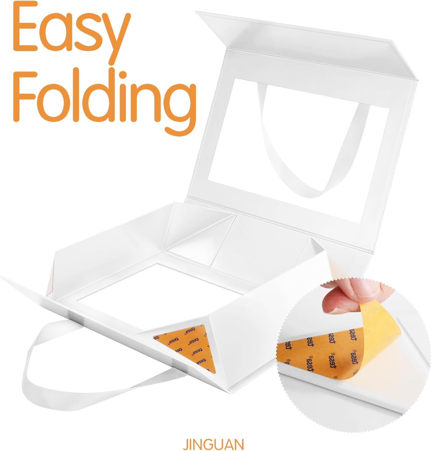 White Gift Box with Window, Clear Magnetic Gift Box with Handle for Present, Bridesmaid Proposal Box (10.5x7.5x3 Inches