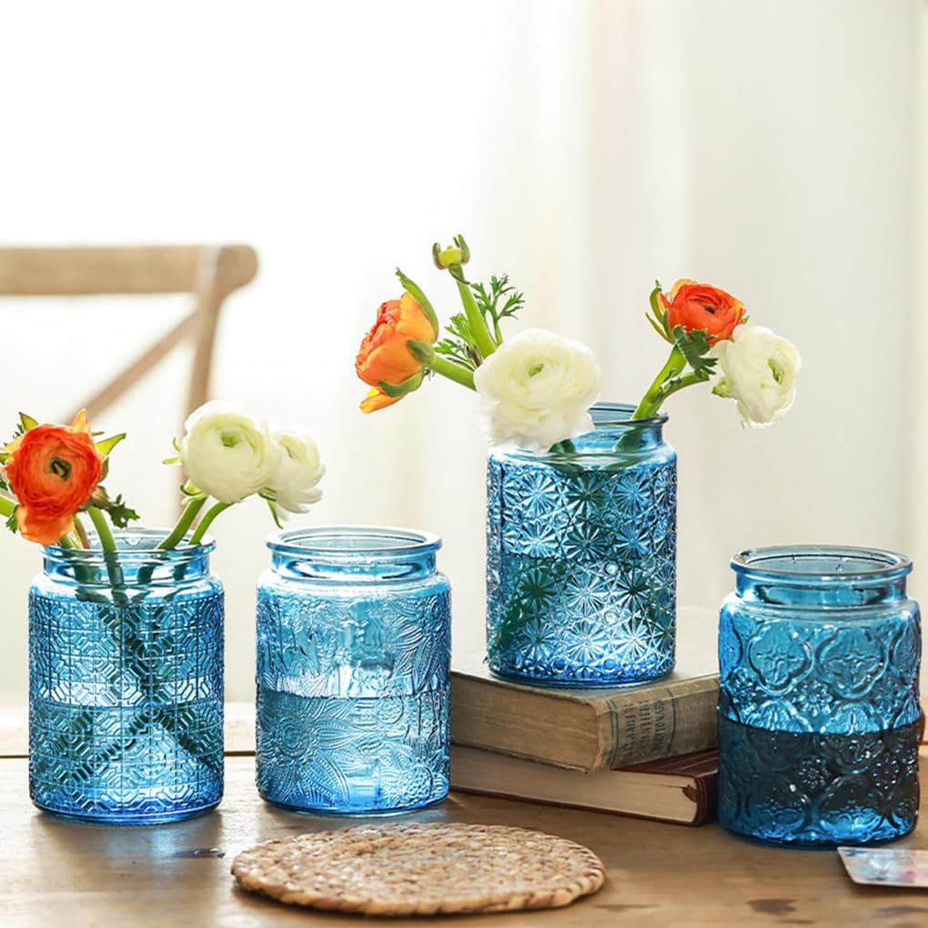 ANSQU Vintage 23.7oz Glass Mason Jar with Solid Wood Lid - Decorative Storage Canister for Tea, Coffee, Cookies, Candy, Bath Salts, Laundry Detergent - Kitchen & Bathroom Organizer (Blue, 1 Pack)