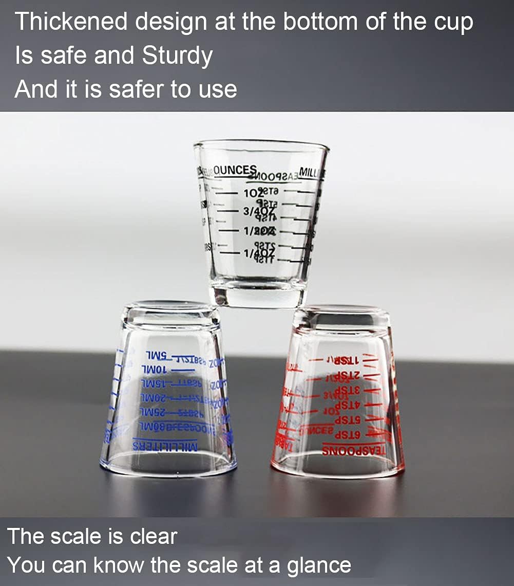 Shot Glasses Measuring cup Espresso Shot Glass Liquid Heavy Wine Glass 2 Pack 26-Incremental Measurement 1oz, 6 Tsp, 2 Tbs, 30ml by TIYOORTA (2 pack red)