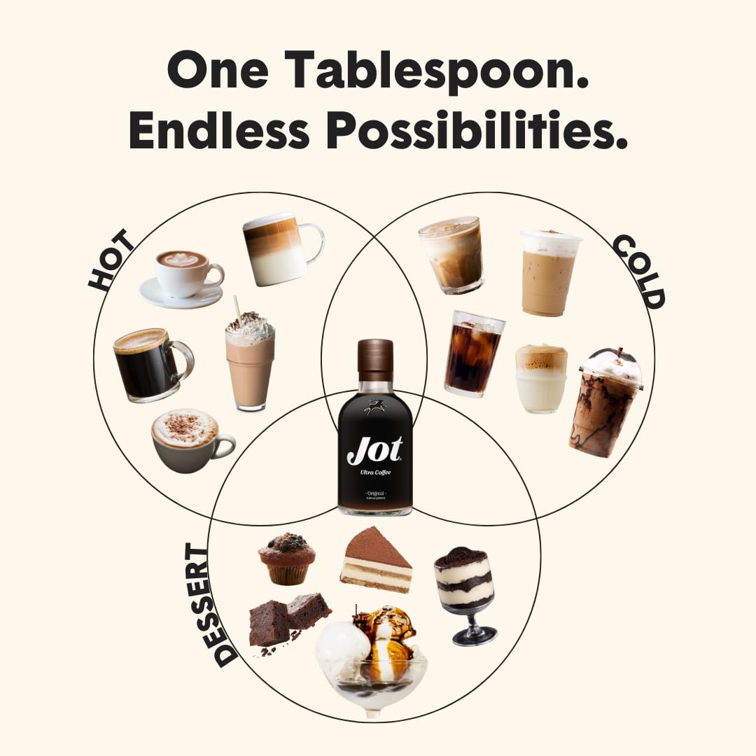 Jot Coffee Concentrate (Mocha) High Caffeine Cold Brew Coffee Concentrate Liquid for Iced Coffees, Instant Espresso, Hot or Cold Instant Coffees - Makes 14 Cups, 150mg Caffeine/Tbsp, Sugar Free