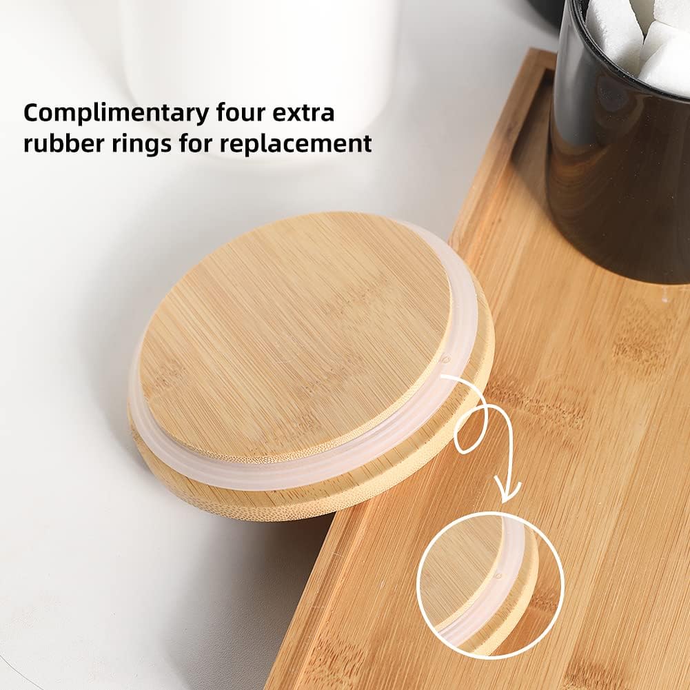 Sweejar Kitchen Canisters Ceramic Food Storage Jar Set, Stackable Containers with Airtight Seal Wooden Lid for Serving Ground Coffee, Tea, Herbs, Grains, Sugar, Salt - Set of 4 (Gray)