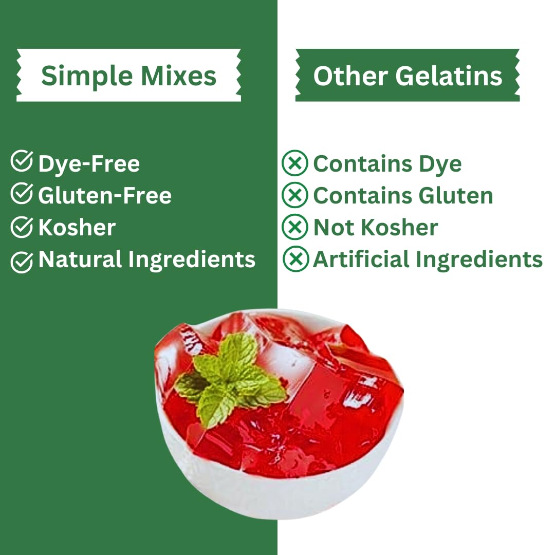 Simple Mixes Natural Gelatin Dessert, Raspberry, Healthy Snack, Dye-Free, No Gluten or Fat, Kosher, 3 Pack