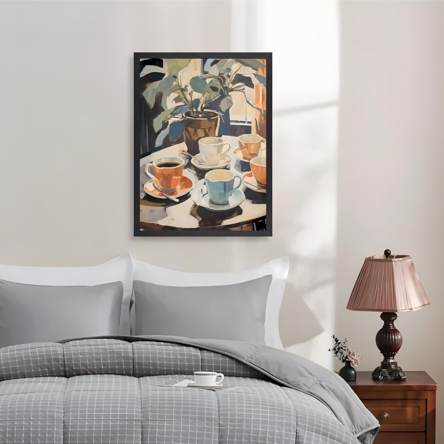 GELDSTEI Wood Framed Coffee Wall Art, Vintage Cafe Aesthetic Picture, Cafe Bar Canvas Painting, Retro Coffee Poster Print, Modern Rustic Wall Decor for Kitchen Dining Room Ready to Hang 16"x24"