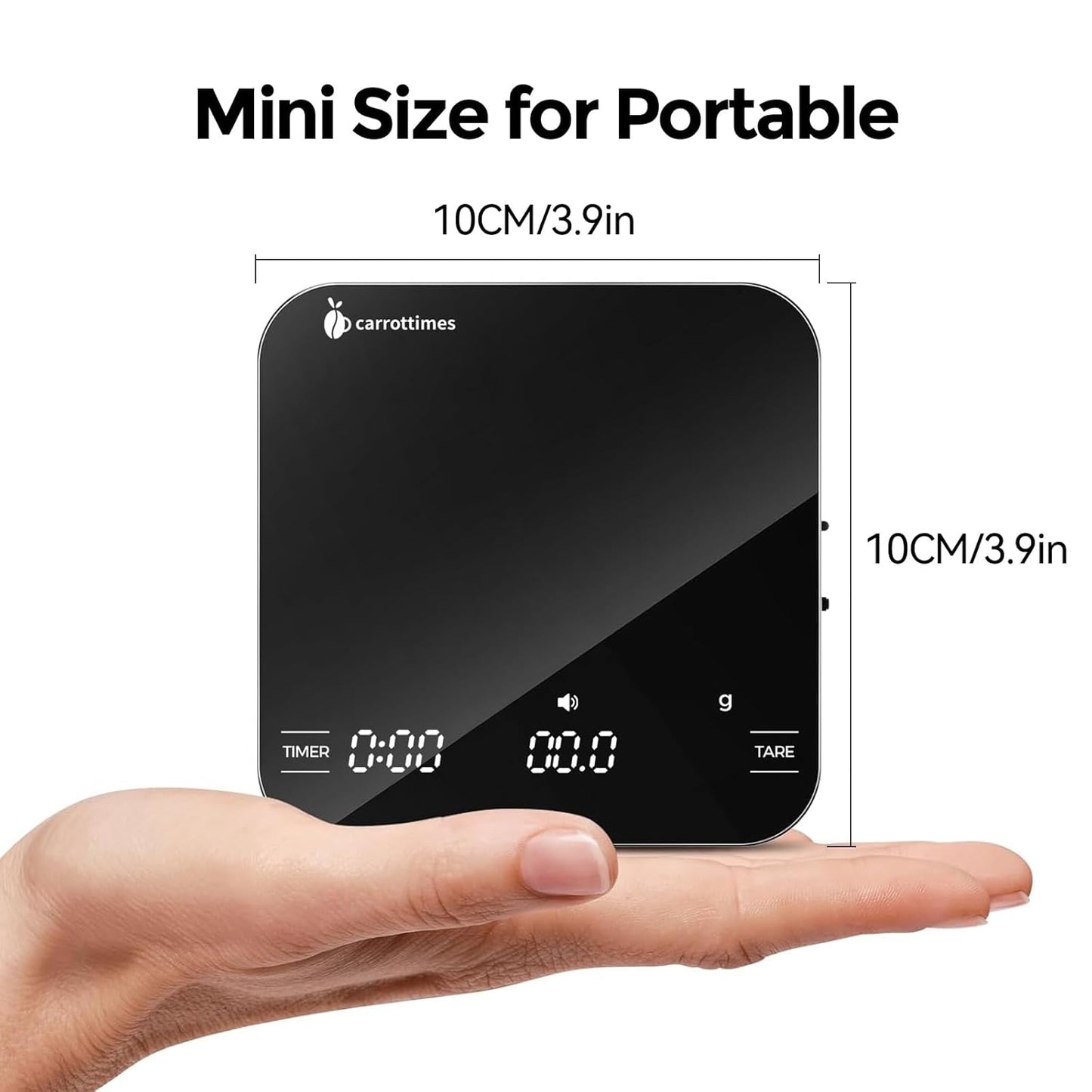 Rechargeable Mini Coffee Scale with Timer, 2kg/0.1g Precision Espresso Scale, Portable Digital Coffee Scale w/ 4 Modes for Espresso and Pour-Over Coffee (Black)