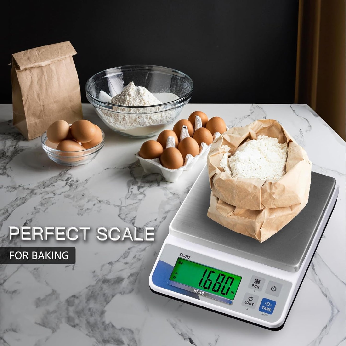 Polit KT-66 Digital Kitchen Scale 18lb/8000g|0.02oz/0.5g Precision Food Scale with LCD Display|Battery or Plug-in|Stainless Steel Top|Grams & Ounces|5 Units for Baking, Cooking, Farming & Shipping