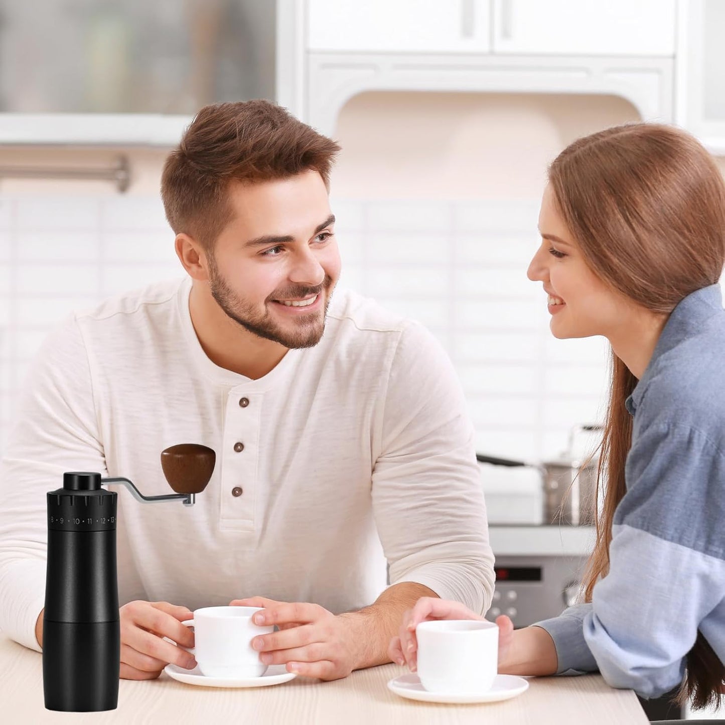 Manual Coffee Grinder, Hxswkk Hand Coffee Bean Grinder with 6-star Stainless Steel Burr for Espresso, Moka, Pour Over, French Press, External Adjustable Setting, for Home Office Travel Camping