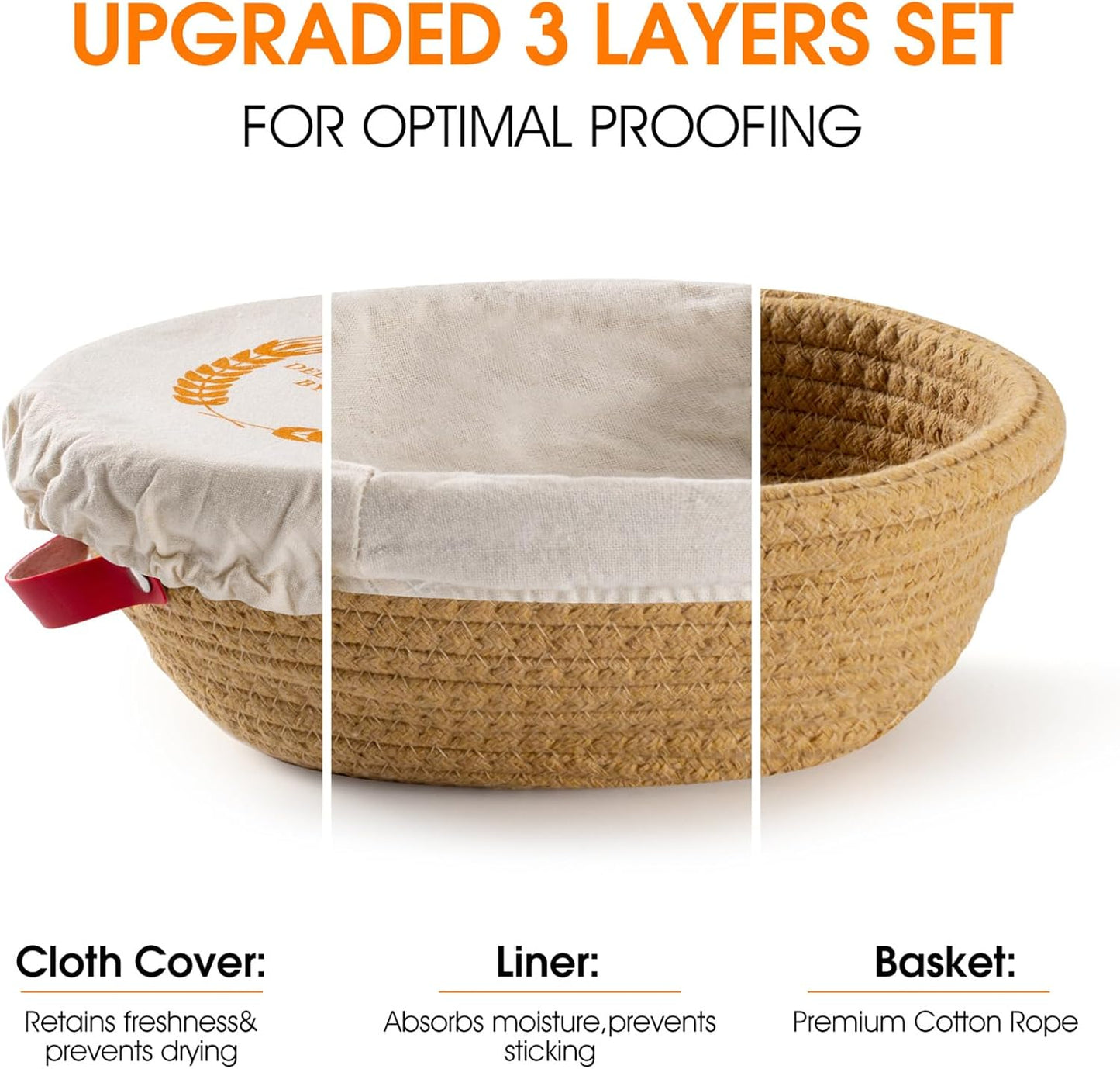 Sourdough Starter Kit, Handmade Cotton Rope oval and round banneton bread baskets with liners and covers, 35oz sourdough starter jar, essential bread baking tools