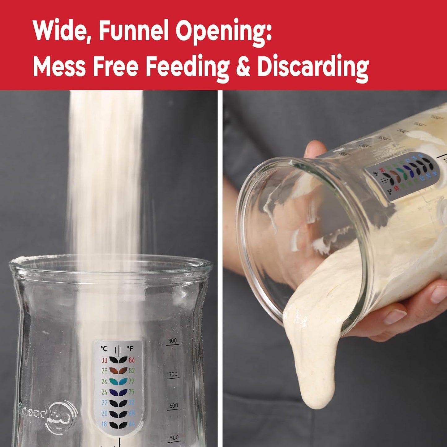 KNEADACE Pro Sourdough Starter Kit - 34oz Large Capacity Glass Fermentation Jar with Lid & Tracker, Sourdough Starter Fermenter for Homemade Sourdough, Bread Dough Prep & Culinary Fermentation, 2 Pack