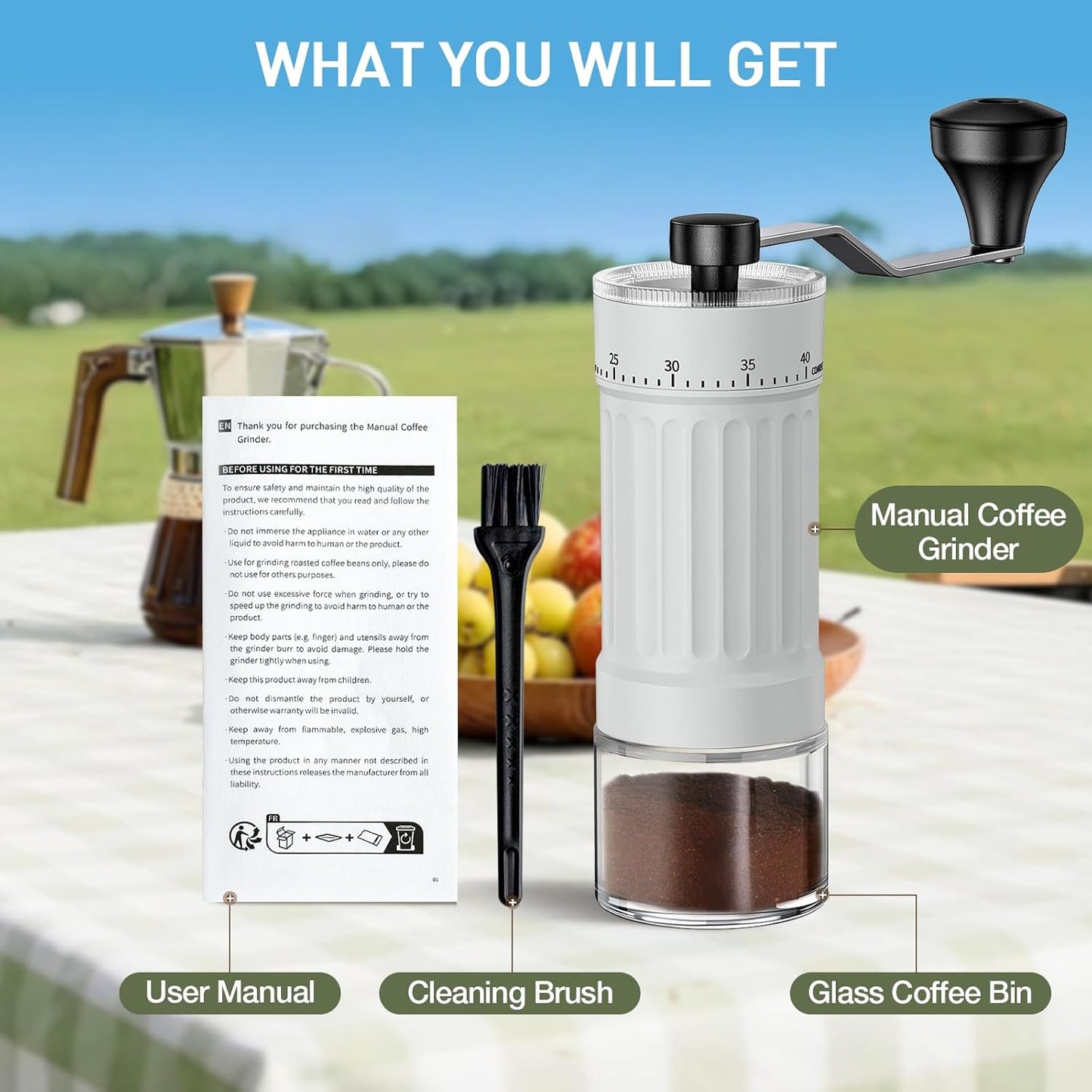 Mini Manual Coffee Grinder – 40 Adjustable Settings, Portable Hand Crank Mill with 30g Capacity, Conical Burr for Espresso, Pour Over, French Press | Perfect for Travel, Camping & Office