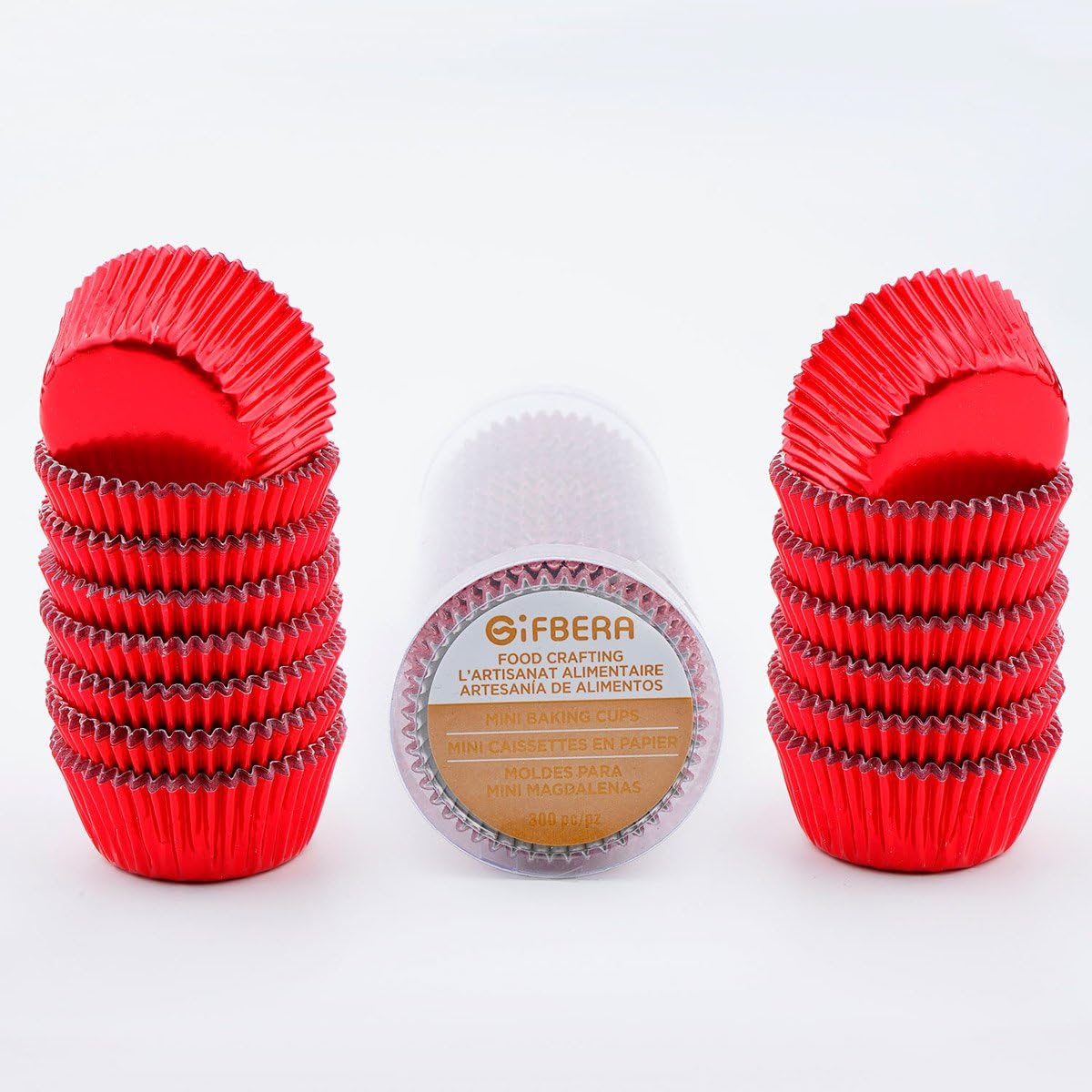Gifbera Mini Foil Muffin Cupcake Liners Red Wrappers for Christmas Wedding Party, 300-Count