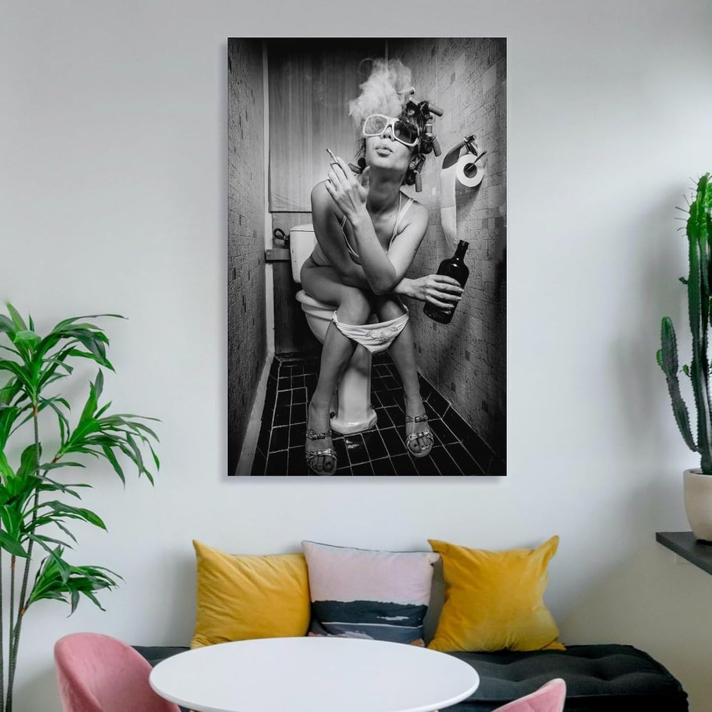 Girl on Toilet Drinking And Smoking Poster Wall Art Photo Print, Canvas Painting Posters And Wall Art Pictures Are Used For Room Aesthetics And Decoration 12x18inch(30x45cm)