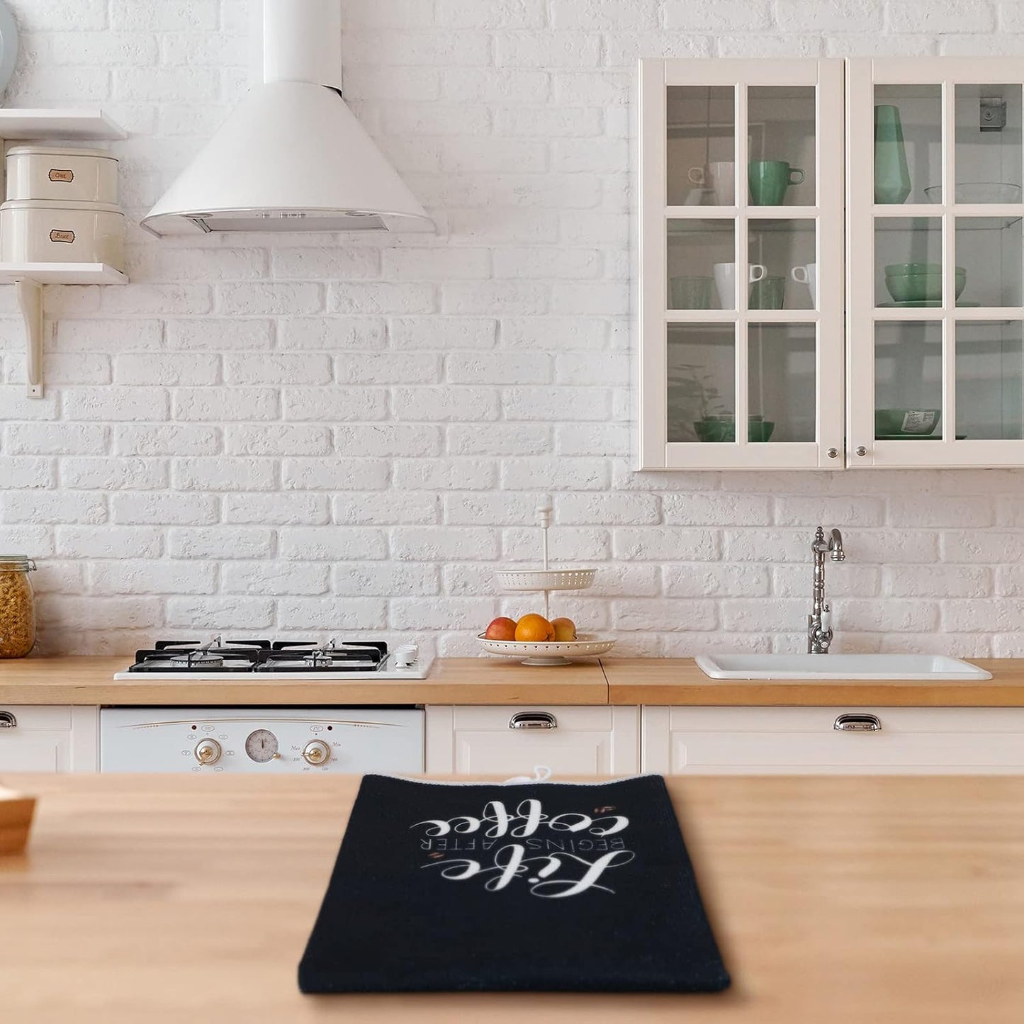 Ferraycle 4 Pieces Kitchen Dish Cloths Coffee Kitchen Hand Towels Absorbent Tea Towels 24 x 16 Inches, Coffee Lover Gift Bar Decorative Dish Cloths Rags, for Farmhouse(Mainly Black,Truck Style)