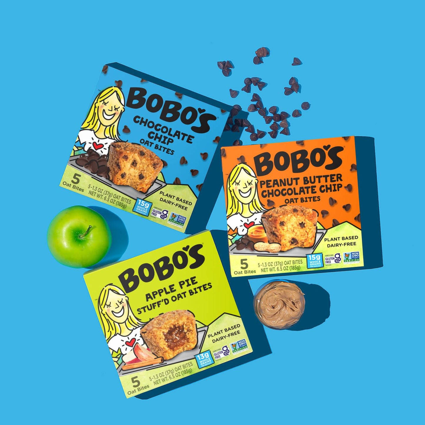 Bobo's Oat Bites, Peanut Butter Chocolate Chip, 1.3 oz Bites (30 Pack Box), Gluten Free Whole Grain Snack, Vegan On-The-Go