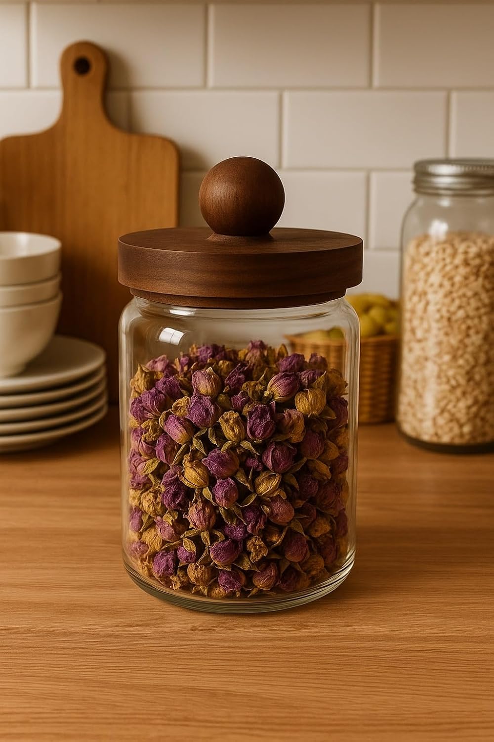 Glass Jars with wooden lids for spices, sugar, beans, nuts or pasta (30oz (900ml))