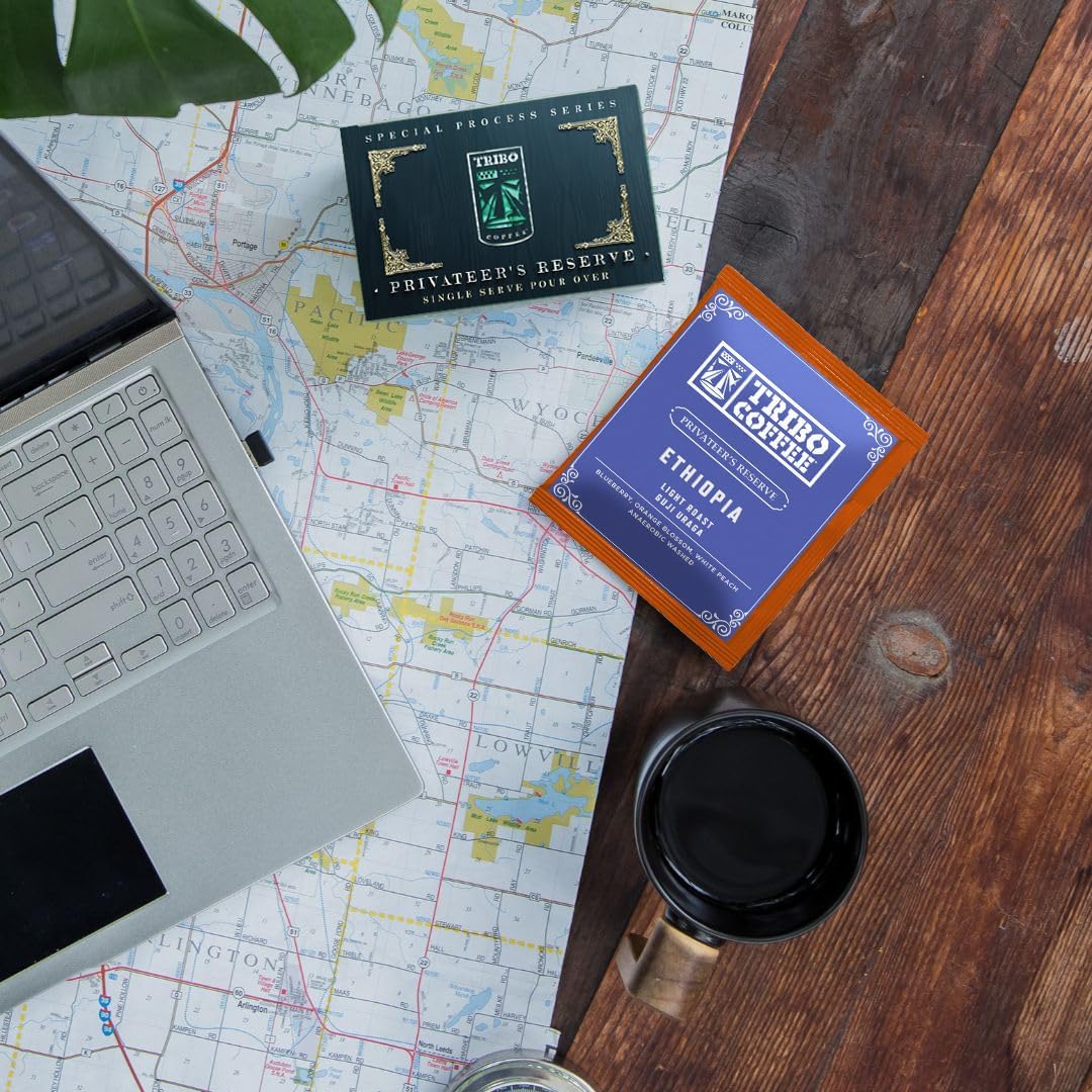 Tribo Coffee Single-Serve Portable Pour Over Drip Coffee - Privateer's Reserve Variety - 10 Servings (Light - Medium Roast)