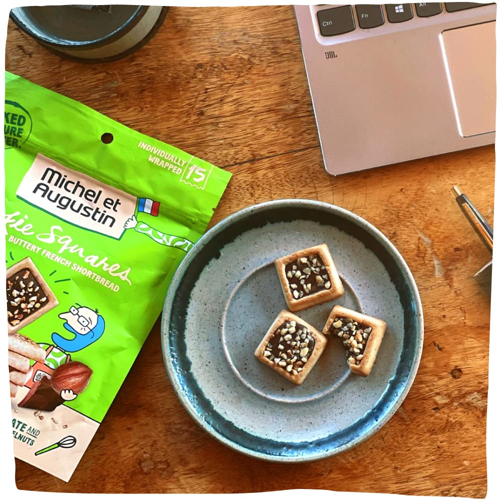 Michel et Augustin Cookies, Individually Wrapped Snacks, 3 Pack, Gourmet Milk Chocolate & Hazelnut Shortbread, 15 French Butter Cookies per bag