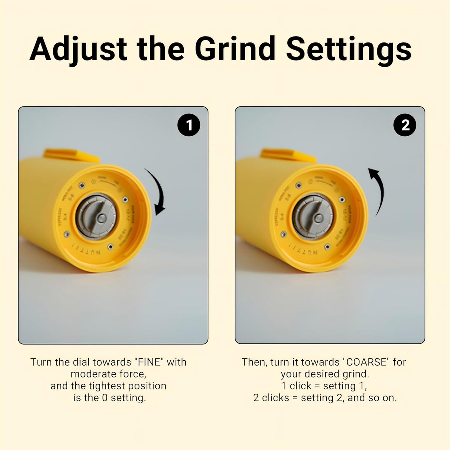 Nuttii Burr Coffee Grinder – Electric, Portable, Small, Quiet Conical Burr Coffee Bean Mill, 20 Adjustable Settings for Espresso, Pour-Over, French, Press Moka for Home Travel Use (Almond Cream)