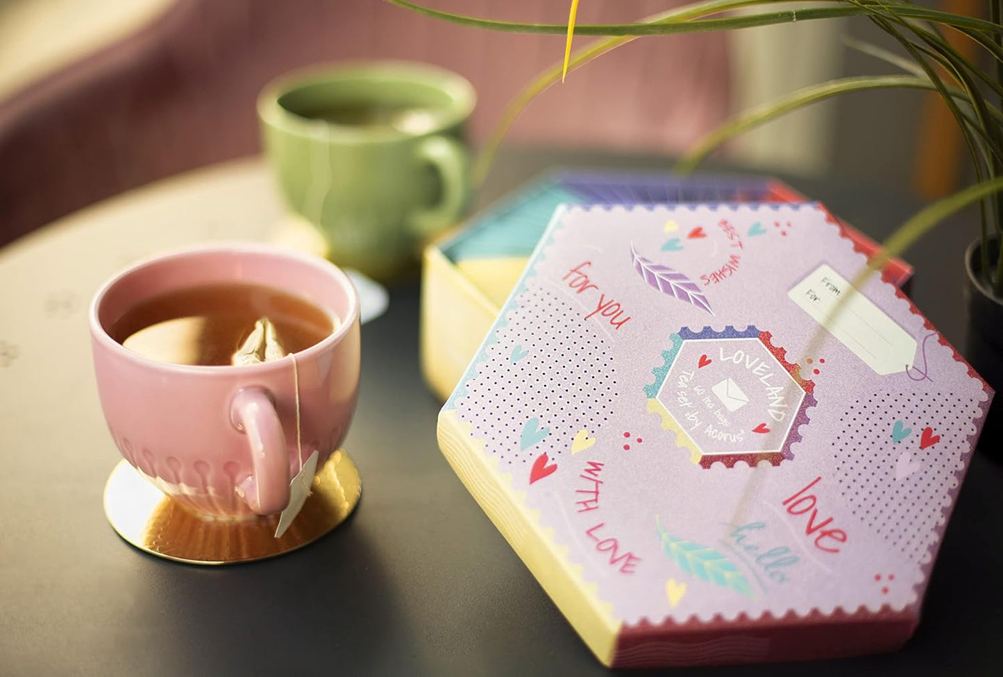 ACORUS | Loveland Tea Set | Natural Assorted Tea Hamper Box | Set of 6 flavors | Surprise your loved ones | Valentines box | Large Selection Box | Tea Gift Sets | 60 Tea Bags