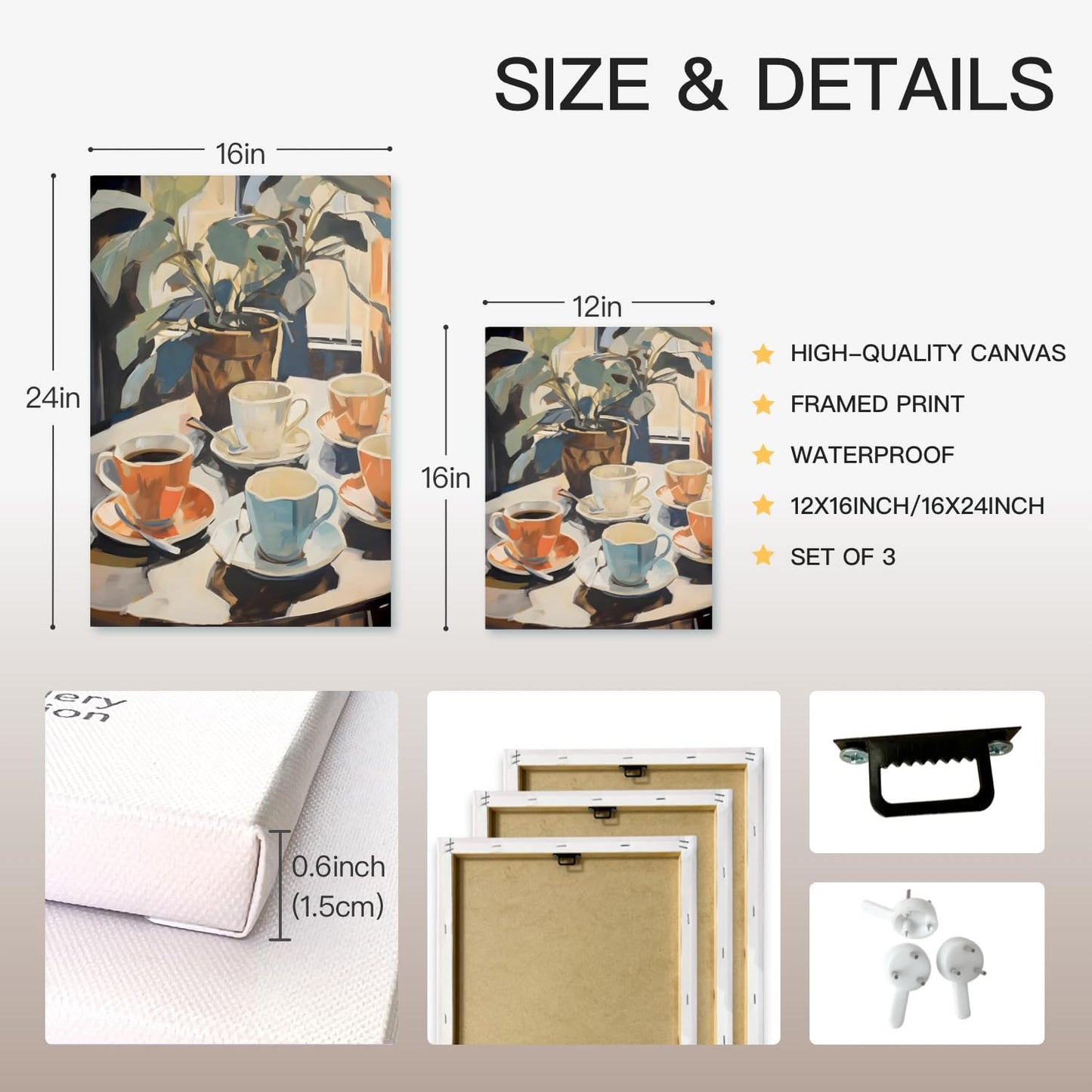 GELDSTEI Framed Coffee Wall Art, Vintage Cafe Aesthetic Picture, Cafe Bar Wrapped Canvas Artwork, Retro Coffee Poster Print, Modern Rustic Wall Decor for Kitchen Dining Room Ready to Hang 12"x16"