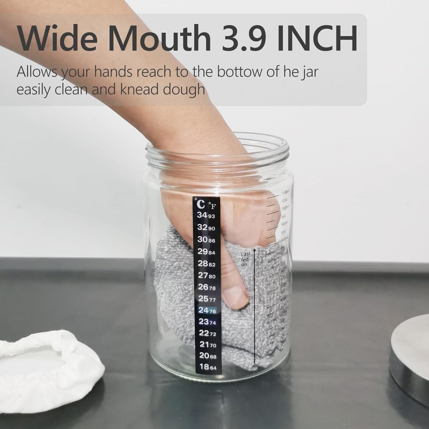 Sourdough Starter Kit -40oz Thick Glass Sourdough Starter Jar Sour Dough Container for Bread Baking Includes Guide Sourdough Container Perfect Sourdough Bread Baking Gift for Home Bakers (1-pack)