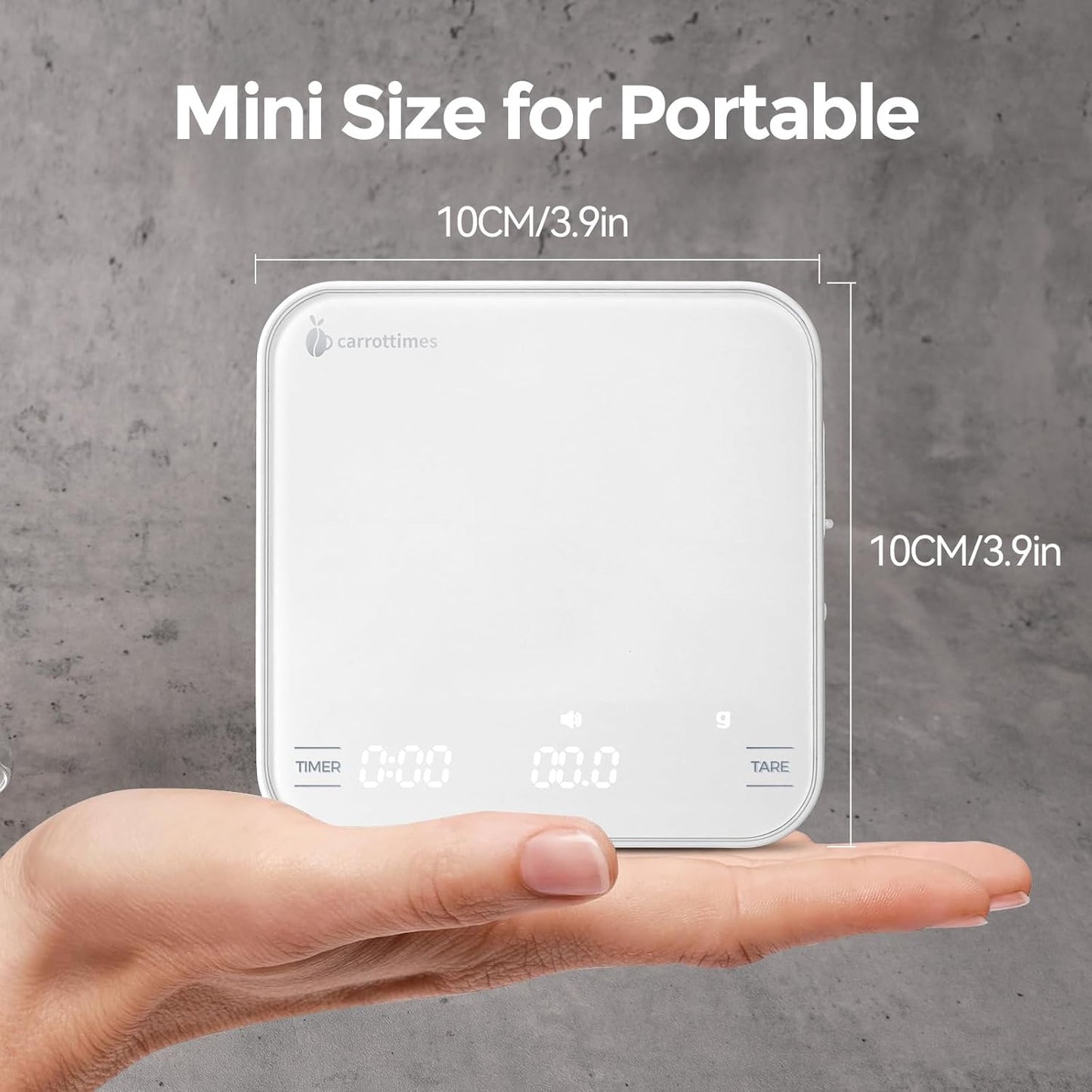 Rechargeable Mini Coffee Scale with Timer, 2kg/0.1g Precision Espresso Scale, Portable Coffee Weight Scale w/ 4 Modes for Espresso and Pour-Over Coffee (White)