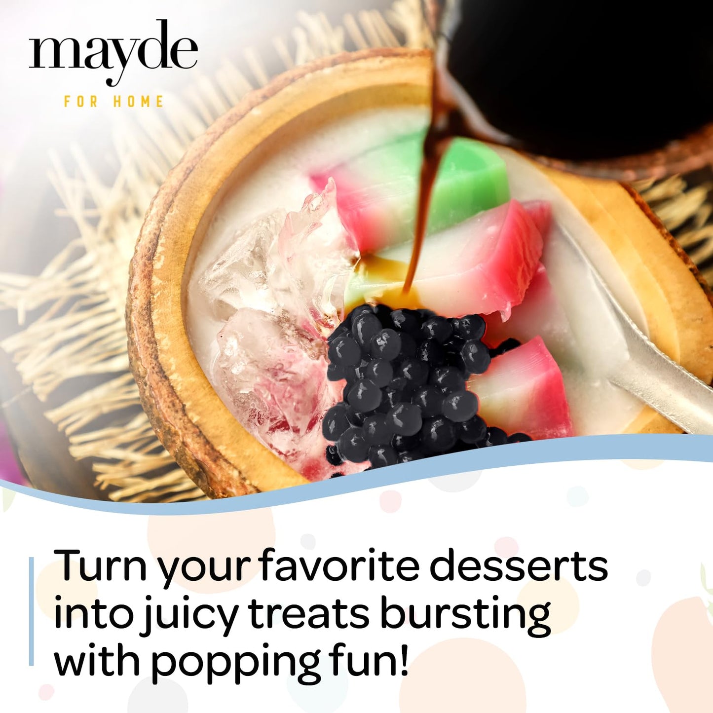 Mayde Popping Boba Pearls for Drinks, Desserts, & Breakfast Bowls, Blueberry Flavor, 490 grams