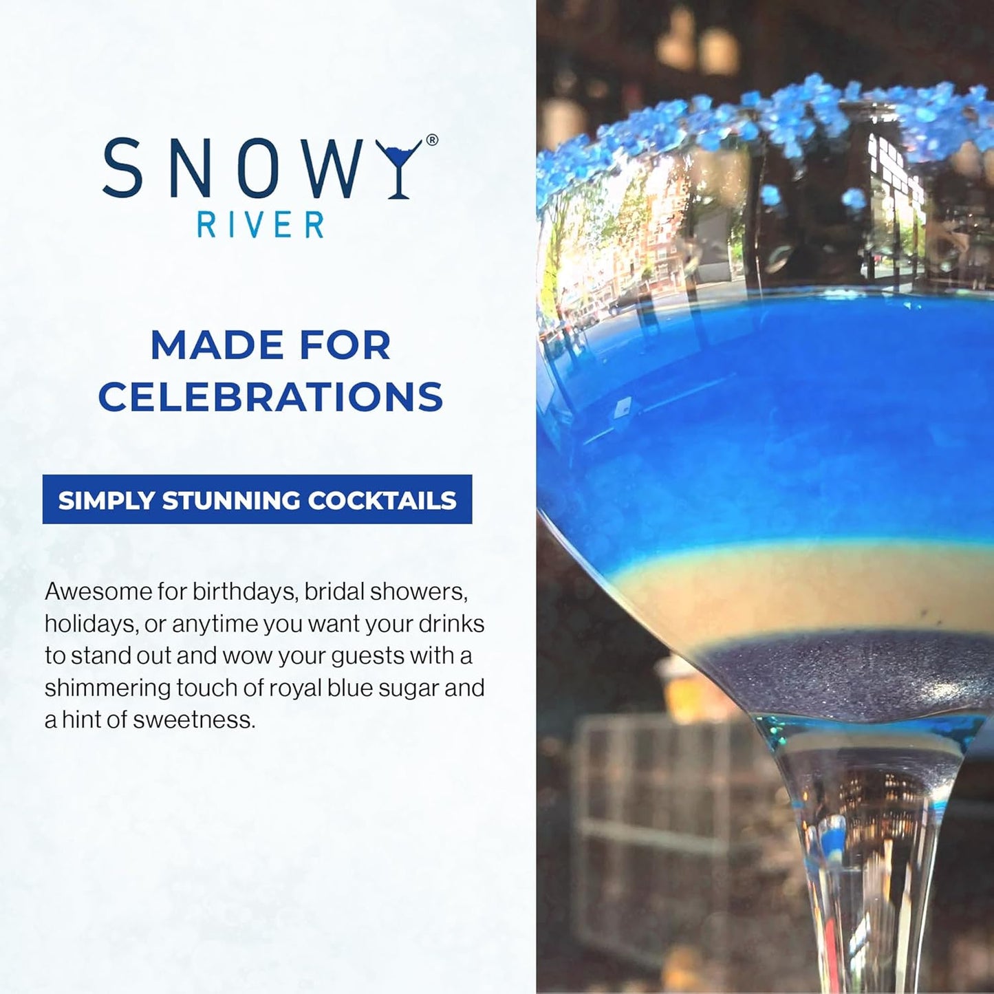 Snowy River Royal Blue, Cocktail & Margarita Sugar Rimmer - Vibrant Color Glass Rimming Sugar with Medium Crystal Texture - 16oz