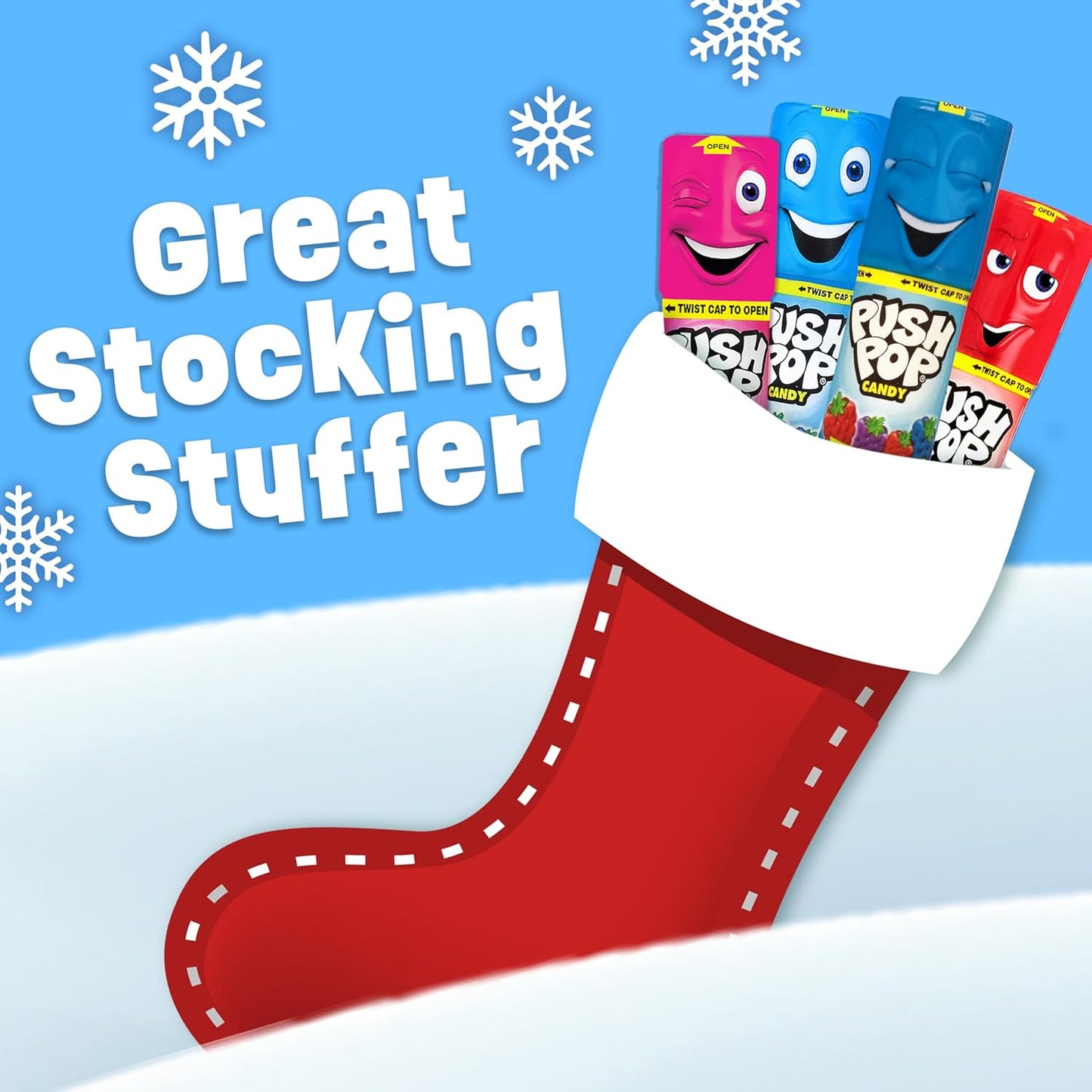 Push Pop Christmas Candy Variety Pack, 24Ct Bulk Individually Wrapped Lollipops for Party Favors, Assorted Flavors, Full Size, Fun Hard Candy For Birthdays, Holiday Parties, Stocking Stuffers, Gifts