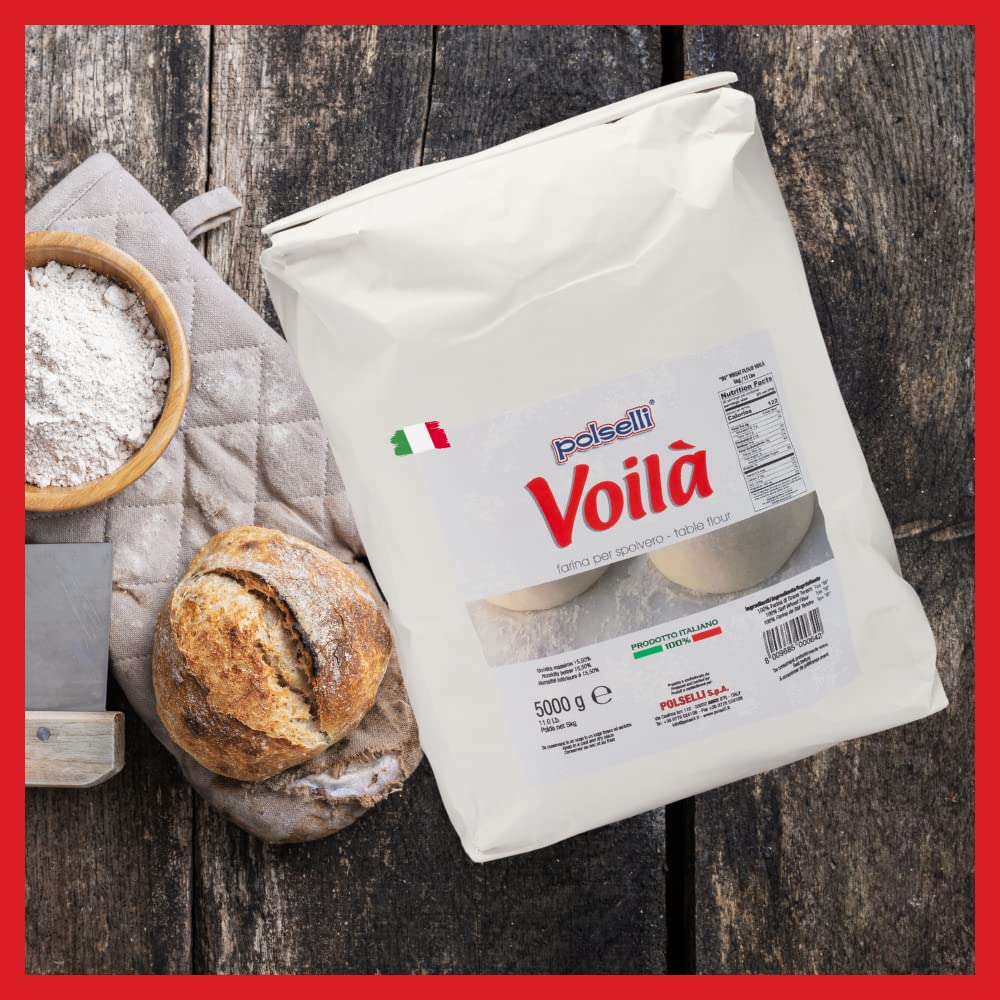 Voila, Table and Dusting Flour, Soft Wheat, Pizza, Baking, Pasta, Italy, Spolvero, All Natural, Non GMO, Not Bleached(5 kg) 11 lbs Polselli
