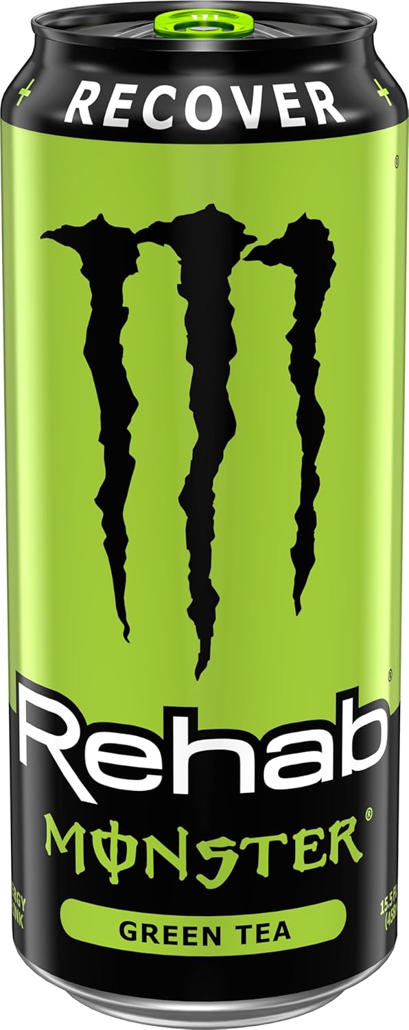 Monster Energy Rehab Green Tea + Energy, Energy Iced Tea, Energy Drink 15.5 Ounce (Pack of 15)