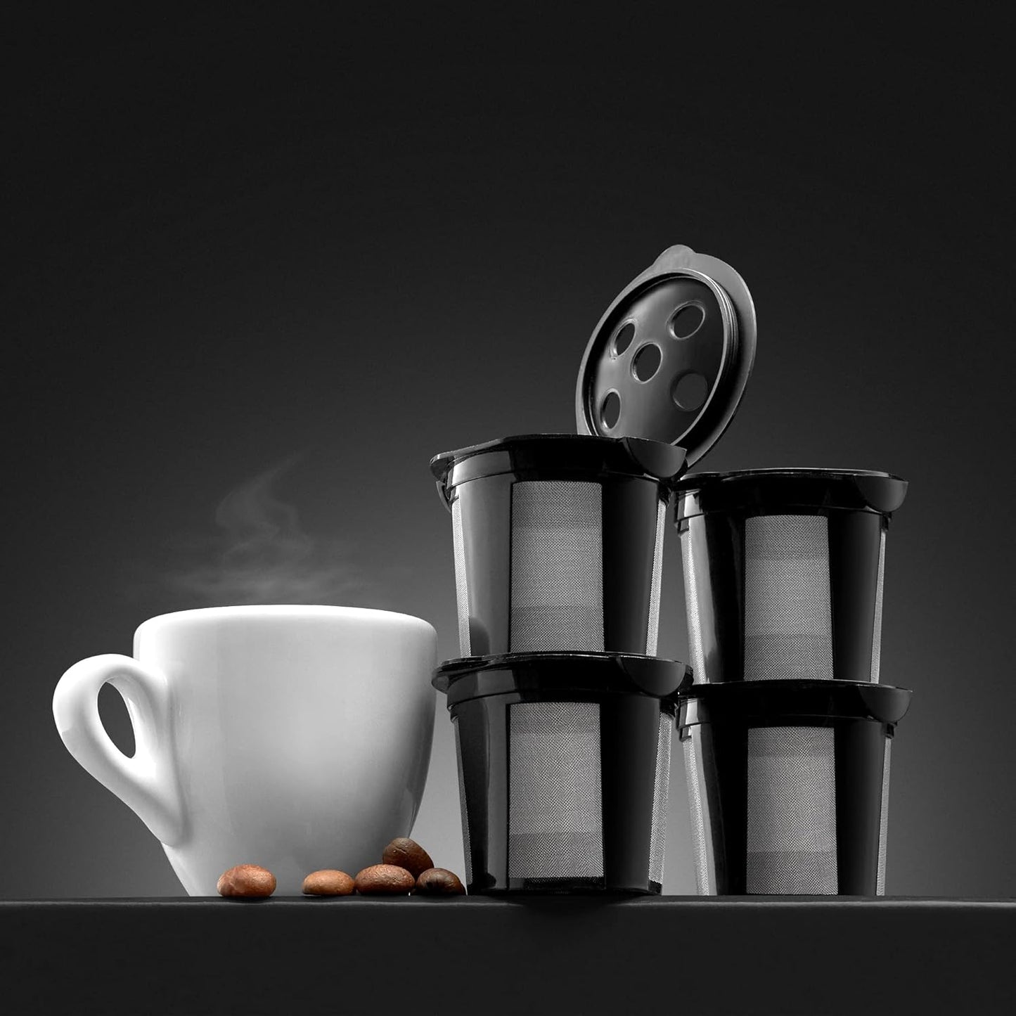 4 Reusable K Cups for Keurig K Supreme, K Supreme Plus, K Slim with Multistream Technology, K-Duo Hot & Iced - 4 Black Refillable Kcups Coffee Filters for Keurig Coffee Makers