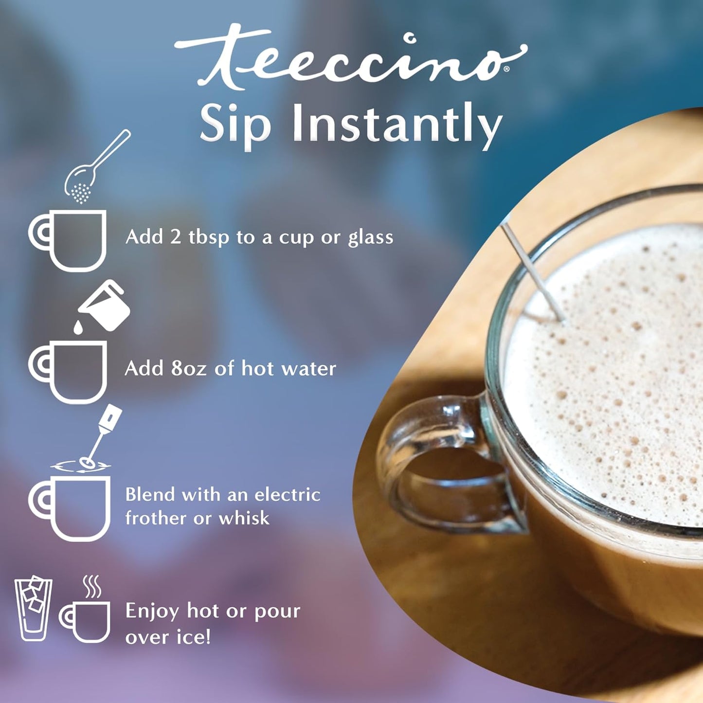 Teeccino Organic Instant Dandelion Herbal Latte – 14 Servings – Creamy Oat & Coconut Latte with a Blend of Roasted Chicory & Dandelion Roots – Gluten-free, Prebiotic, Caffeine-Free – 7.9 ounces