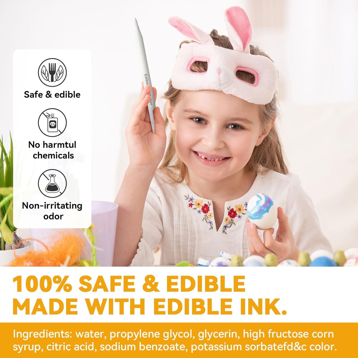 3pcs White Edible Markers for Cookie Decorating, Food Coloring Pens, Double Side Food Grade Pens with Fine & Thick Tip for Decorating Fondant, Cakes, Cookies, Easter Eggs, Frosting, Macaron, Halloween, Christmas