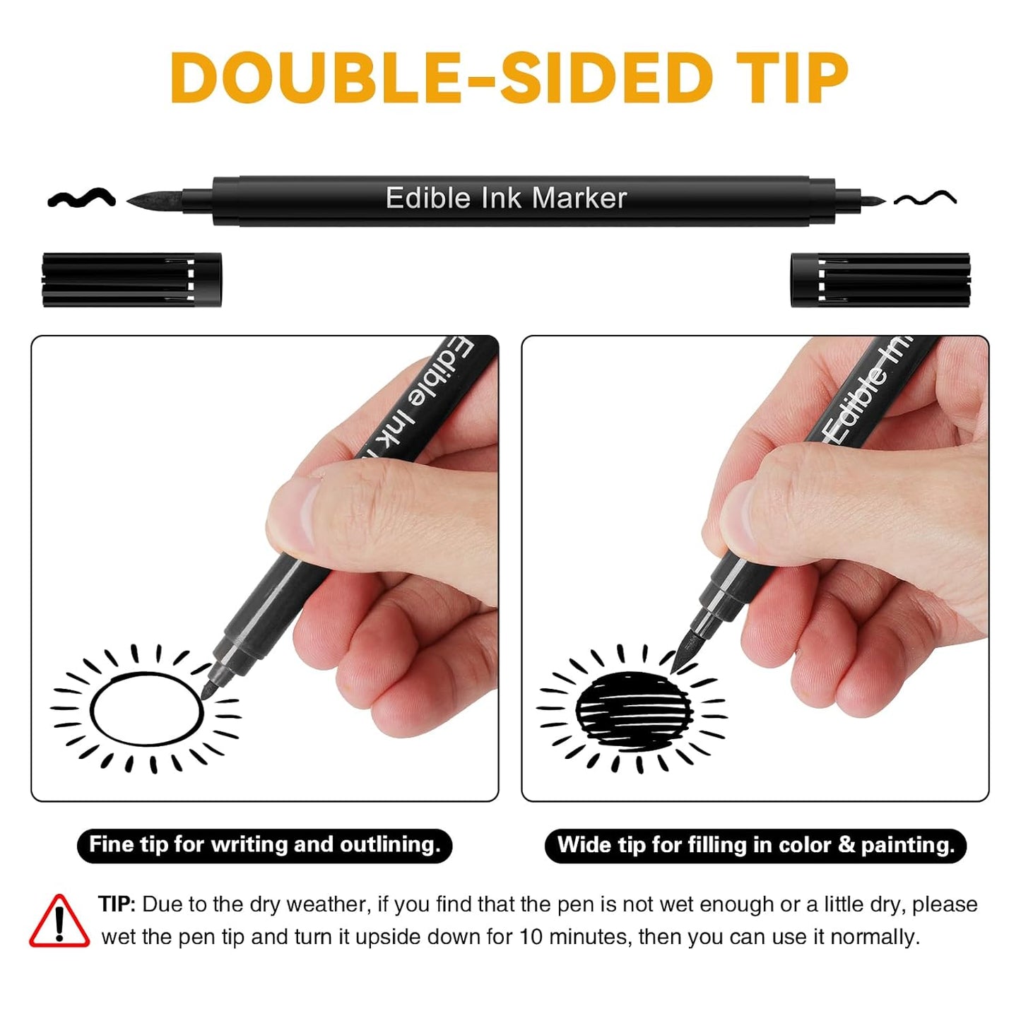 Jewem (Upgrade) Edible Markers for Cookie Decorating,10Pcs Food Coloring Pens, Double Side Food Grade Pens with Fine & Thick Tip for Decorating Fondant, Cakes, Cookies, Easter Eggs, Frosting, Macaron, Halloween, Christmas