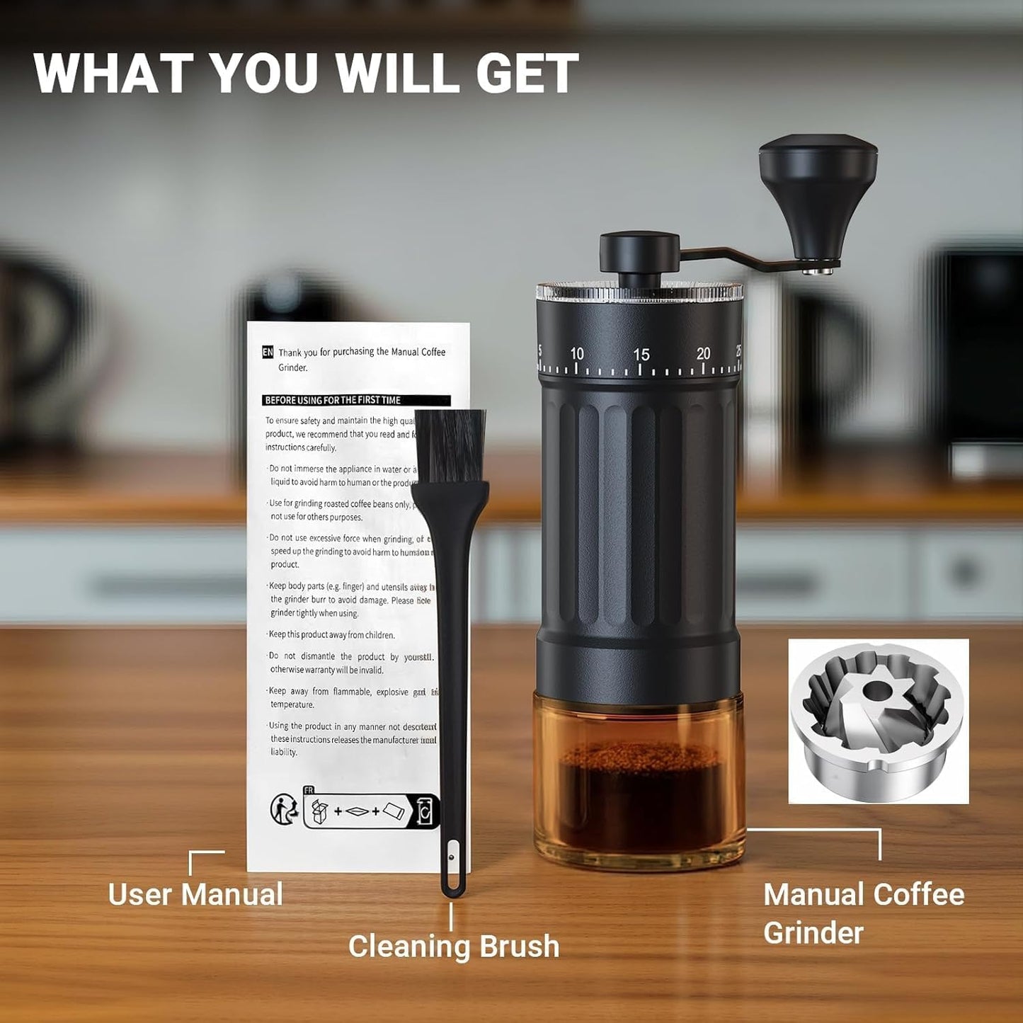 Portable Manual Coffee Grinder with CNC Stainless Steel Conical Burr, 40 Adjustable Settings Hand Coffee Grinder with 30g Capacity for Espresso, Pour Over, French Press, Travel