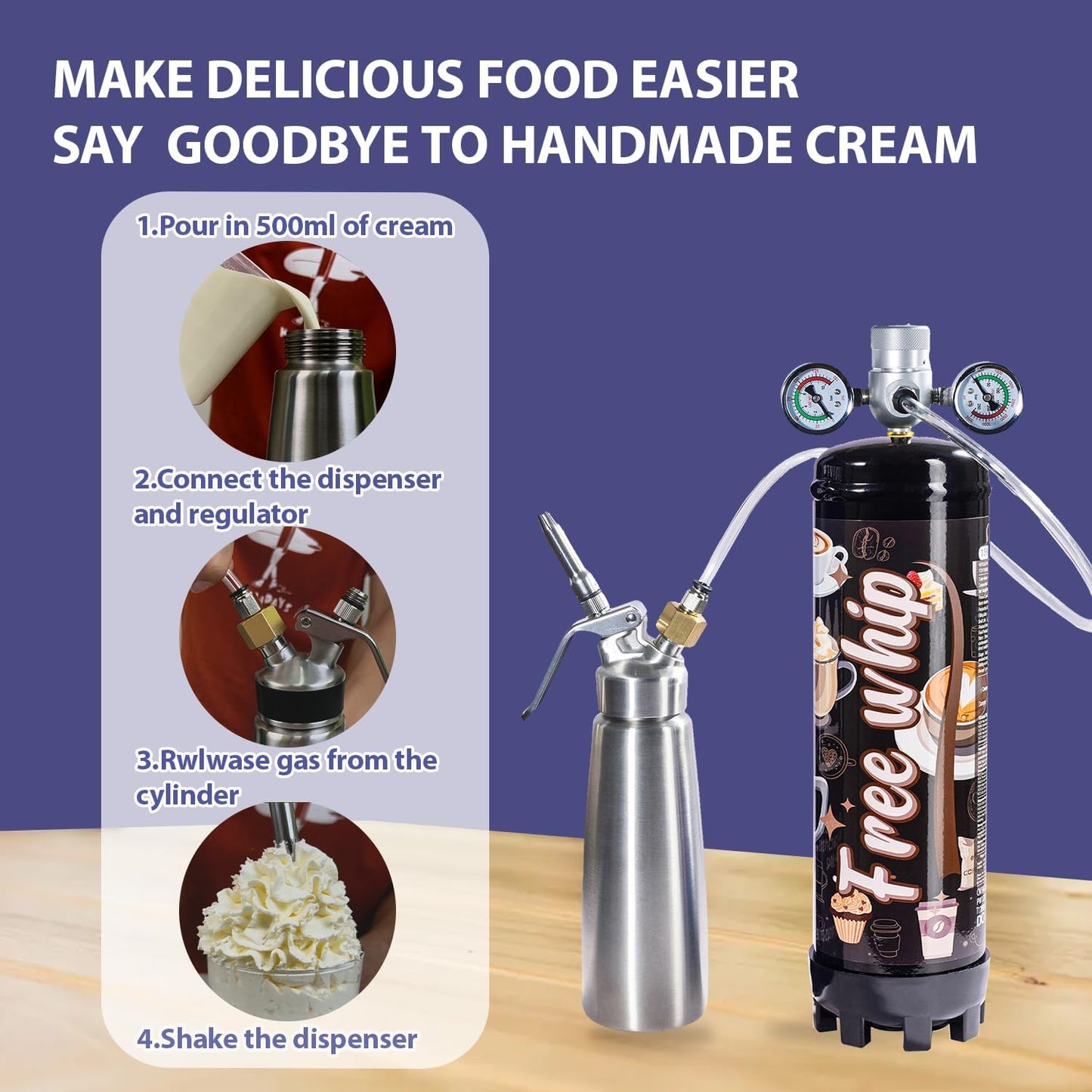 Whipped Cream Charger,Food-Grade for Whipped Cream charger Dispenser,1364g 2.2L Tanks Whip Cream Charger 2-Pack