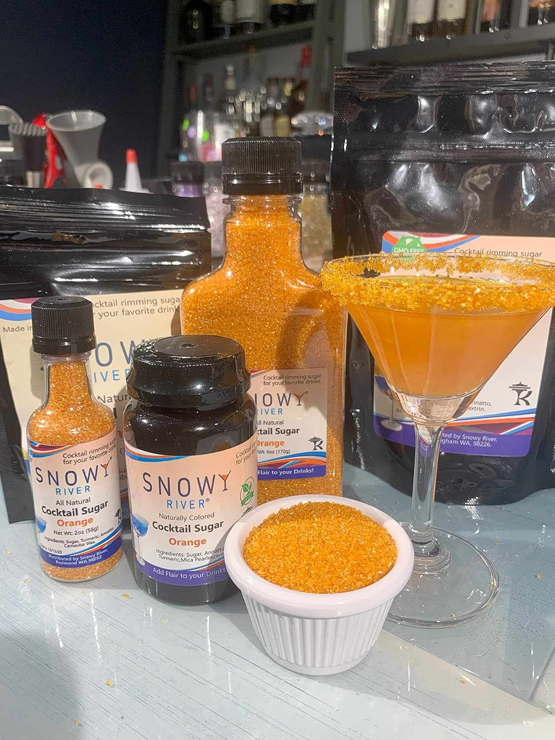 Snowy River Orange Cocktail Sugar Rimmer - Vibrant Naturally Colored Sugar for Cocktail Rimming, Baking & Decorating, Medium Crystal (8oz)