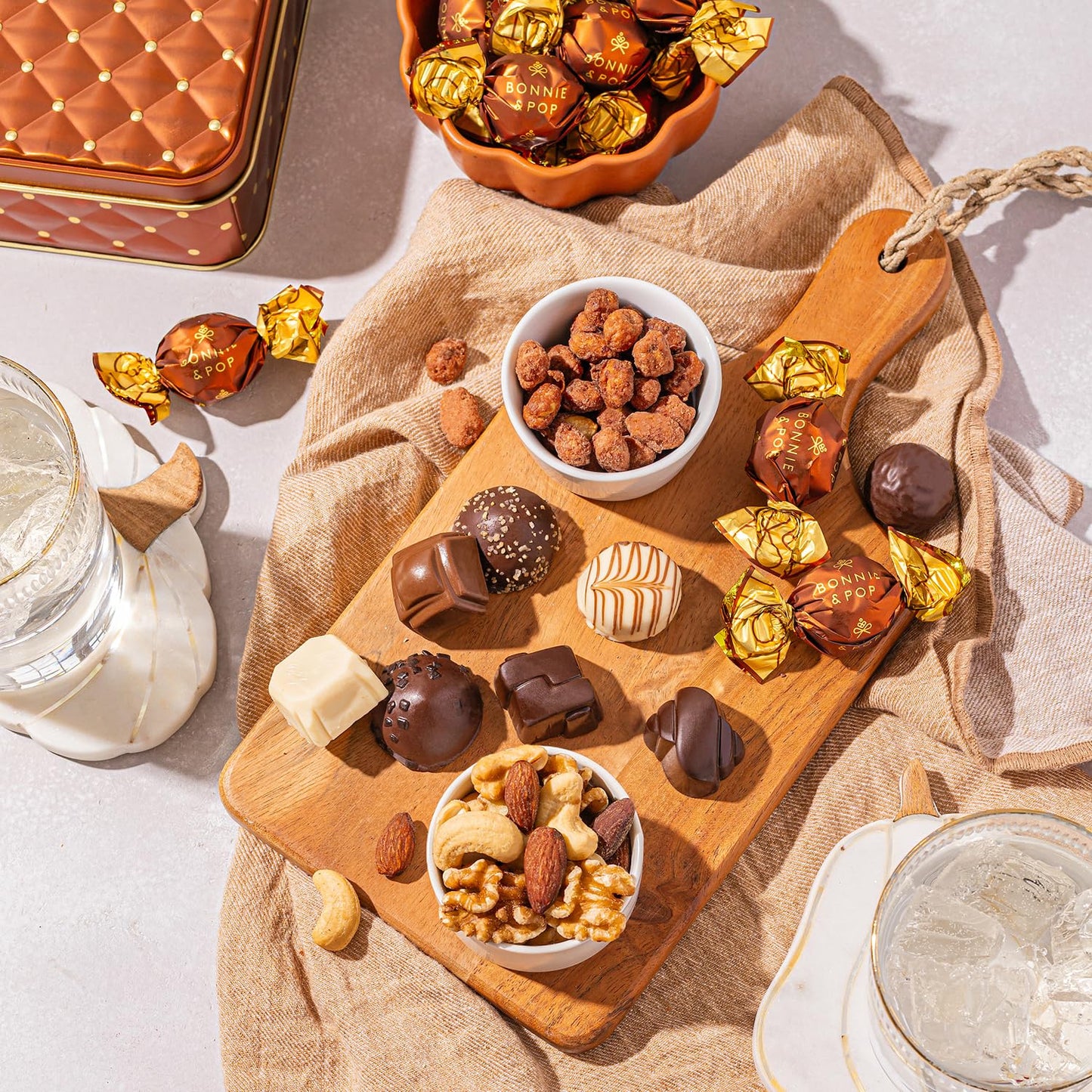 Christmas Chocolate Gift Basket- Holiday Nut and Candy Gift Box for Men, Women, Families, Corporate- Bonnie and Pop