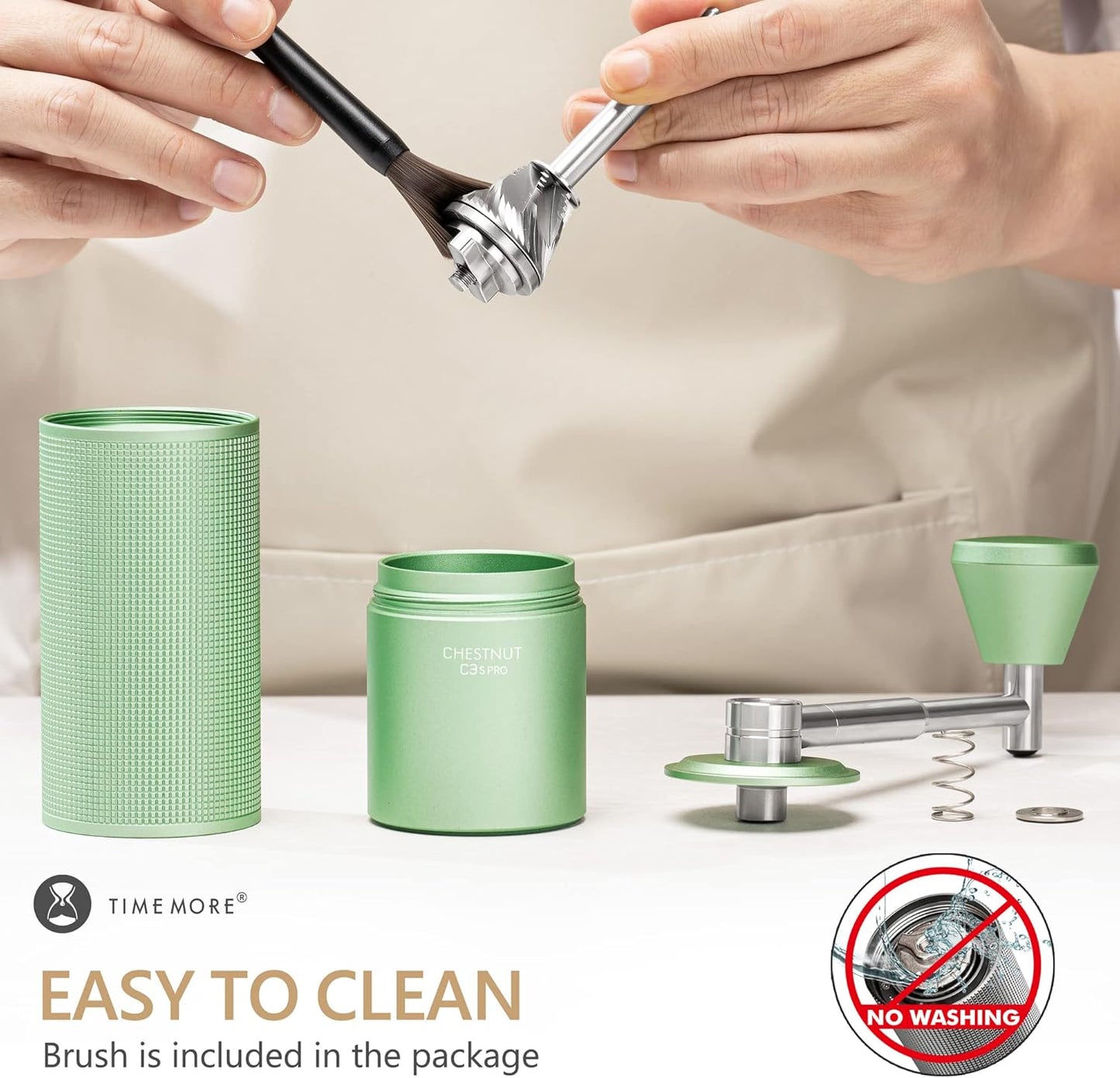 TIMEMORE Chestnut C3S PRO Manual Coffee Grinder, Stainless Steel S2C Conical Burr Coffee Grinder, Hand Coffee Grinder with Foldable Handle, Adjustable Grind Setting for Espresso to French Press, Green