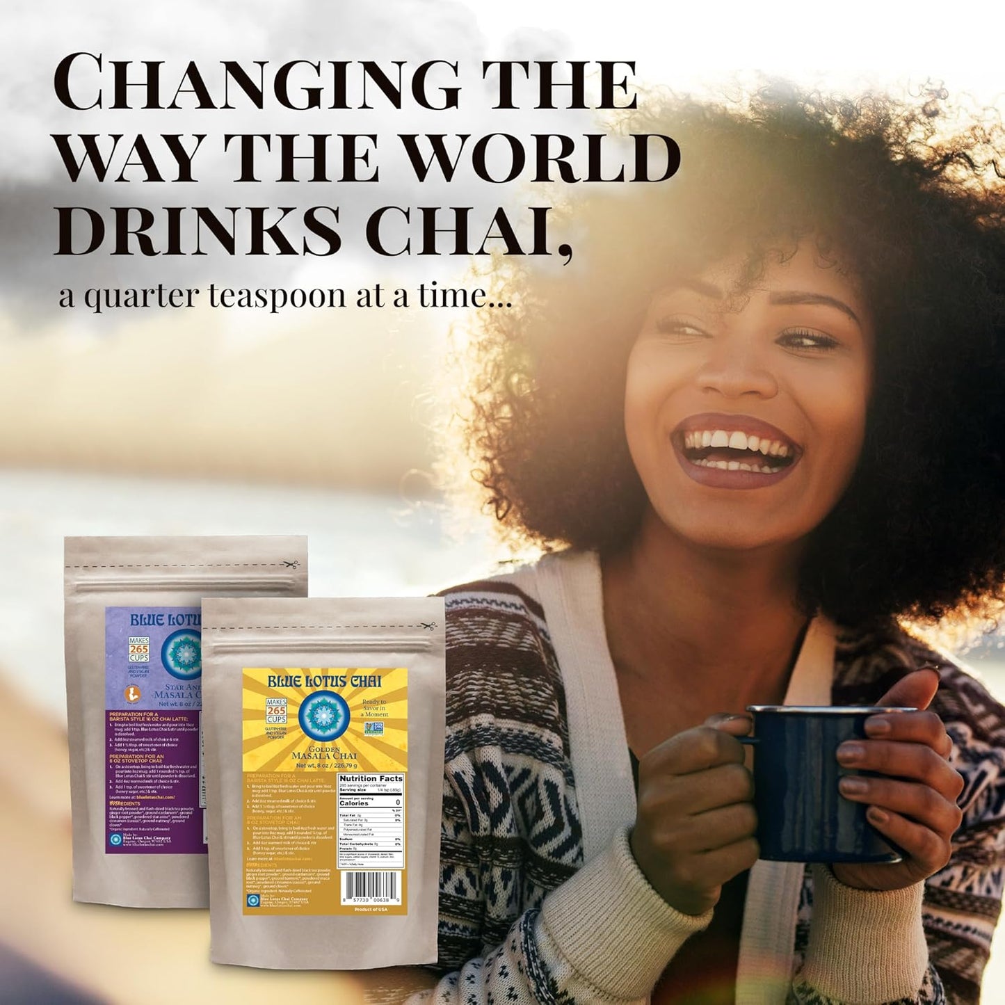 Blue Lotus Chai – Traditional Masala Chai - Makes 265 Cups – Just Add Hot Water, No Steeping, No Gluten - 8 Ounce Masala Spiced Chai Powder with Organic Spices – Authentic Indian Tea