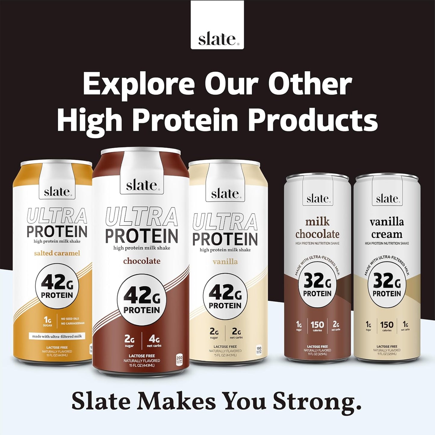 Slate Milk - High Protein Milk Shake - Classic Chocolate - Lactose Free, 20g Protein, 1g Sugar, 100 Calories, 2g Net Carbs, No Added Sugar - Natural, Breakfast Boost, Post Workout - 11 fl oz, 12 Cans
